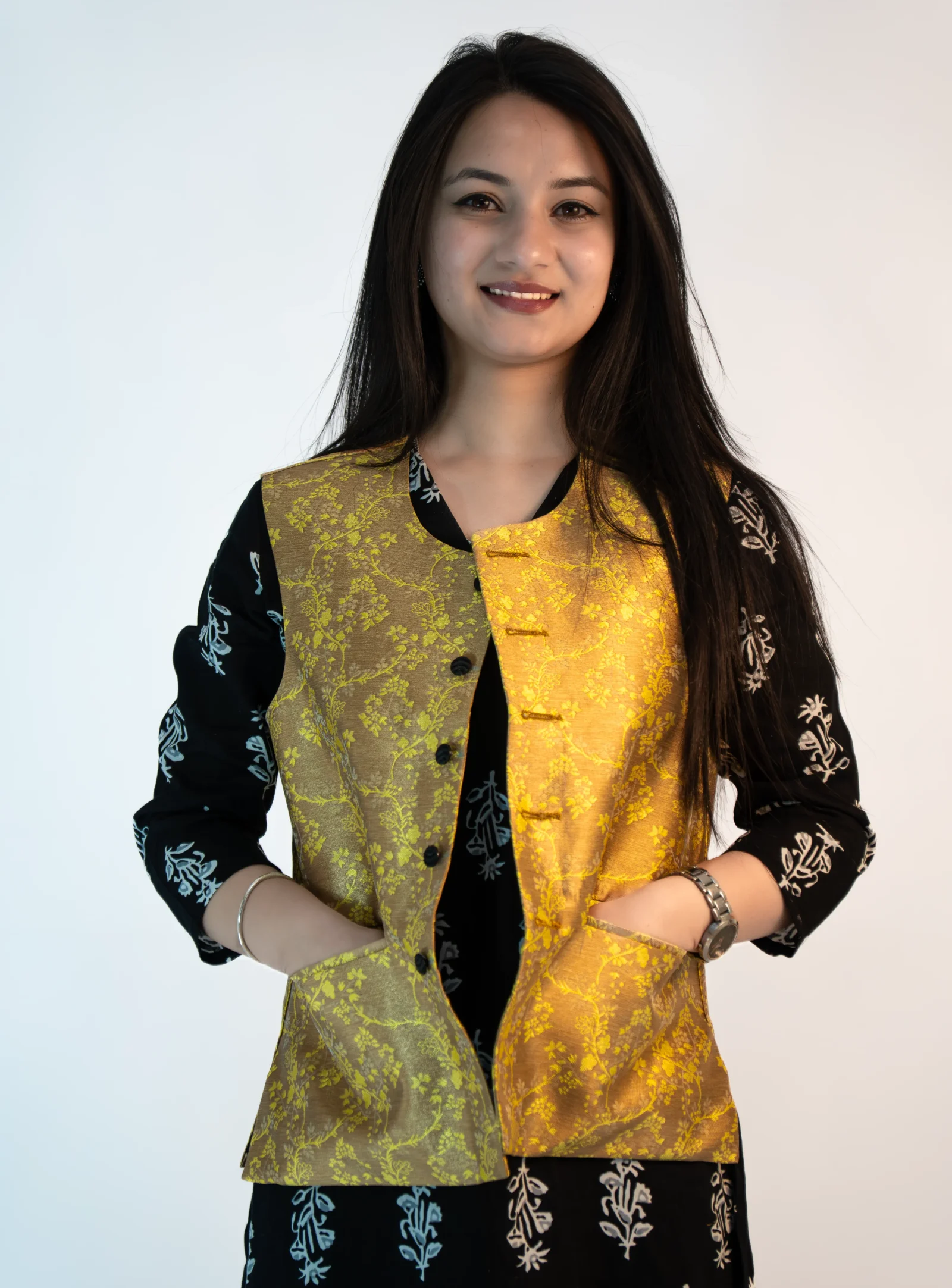 Women’s Festive Brocade Sadri – Mustard Gold