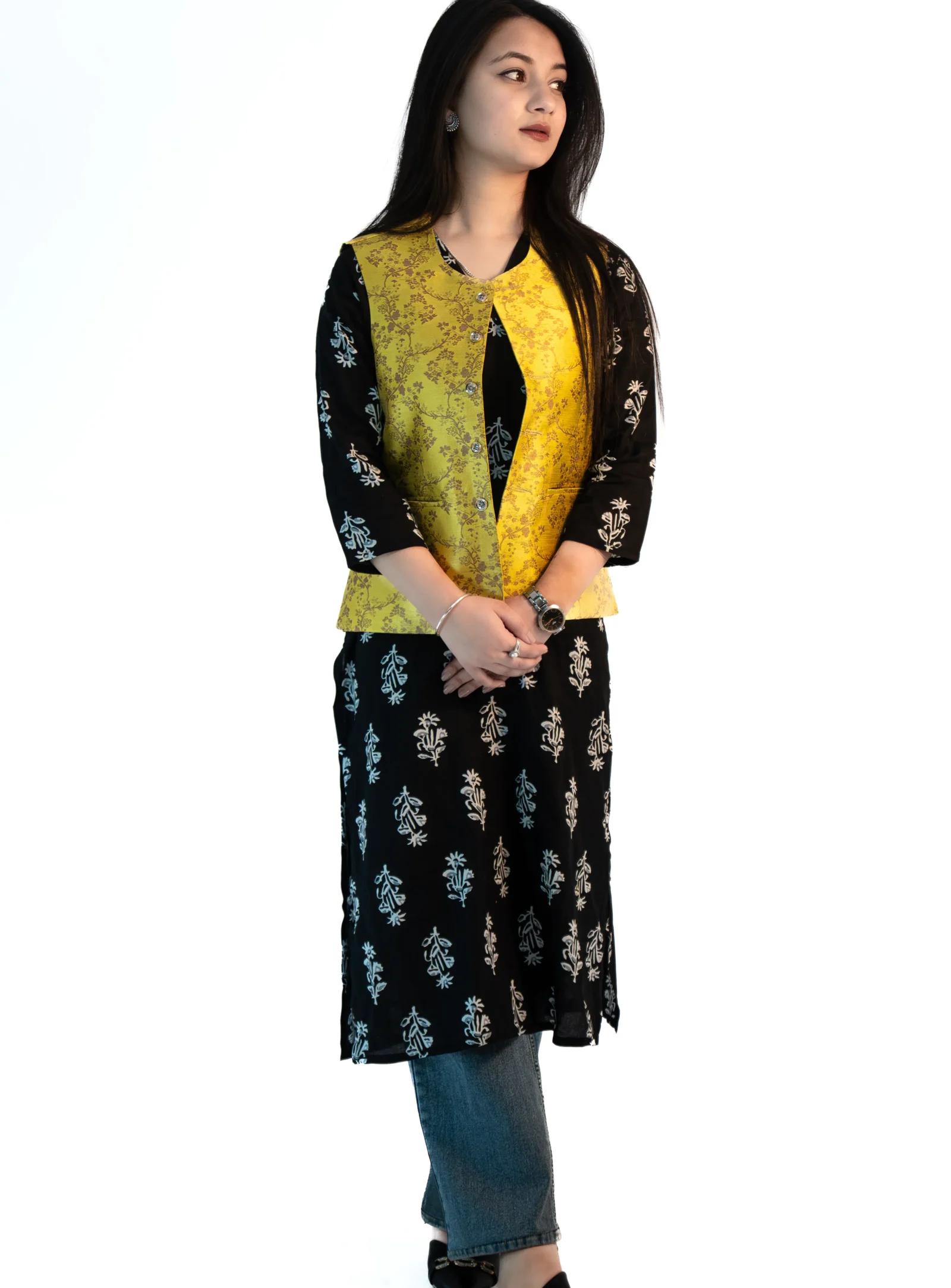 Women’s Festive Brocade Sadri – Mustard Gold