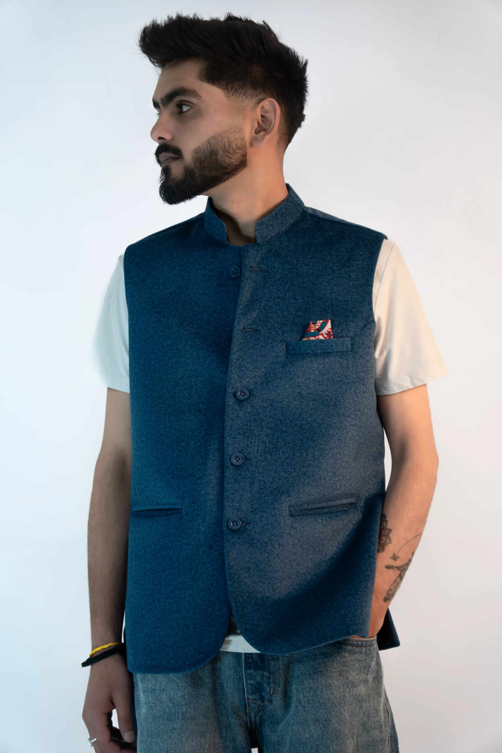 Men’s Classic Himachali Sadri – Teal Ocean-1