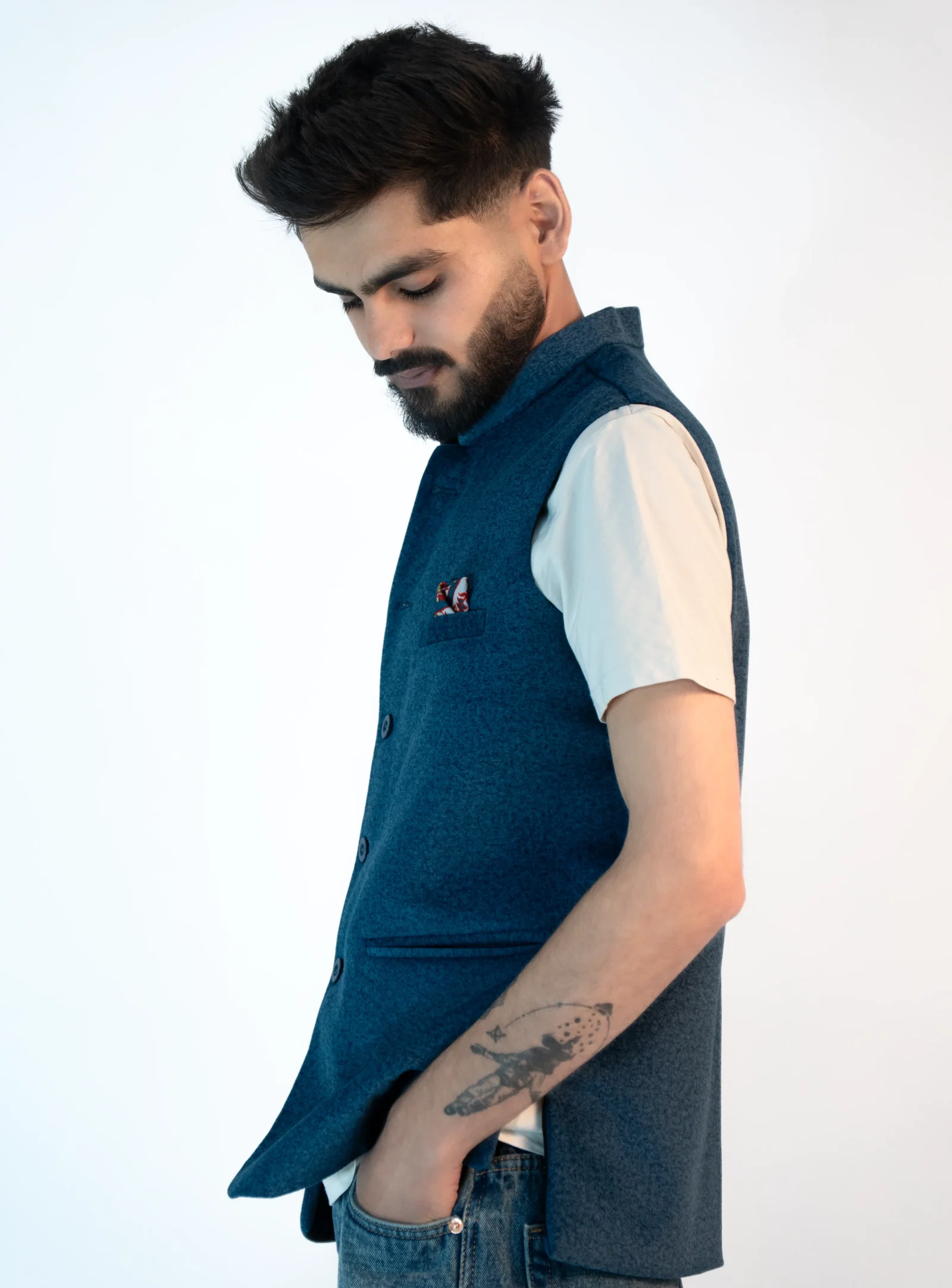 Men’s Classic Himachali Sadri – Teal Ocean