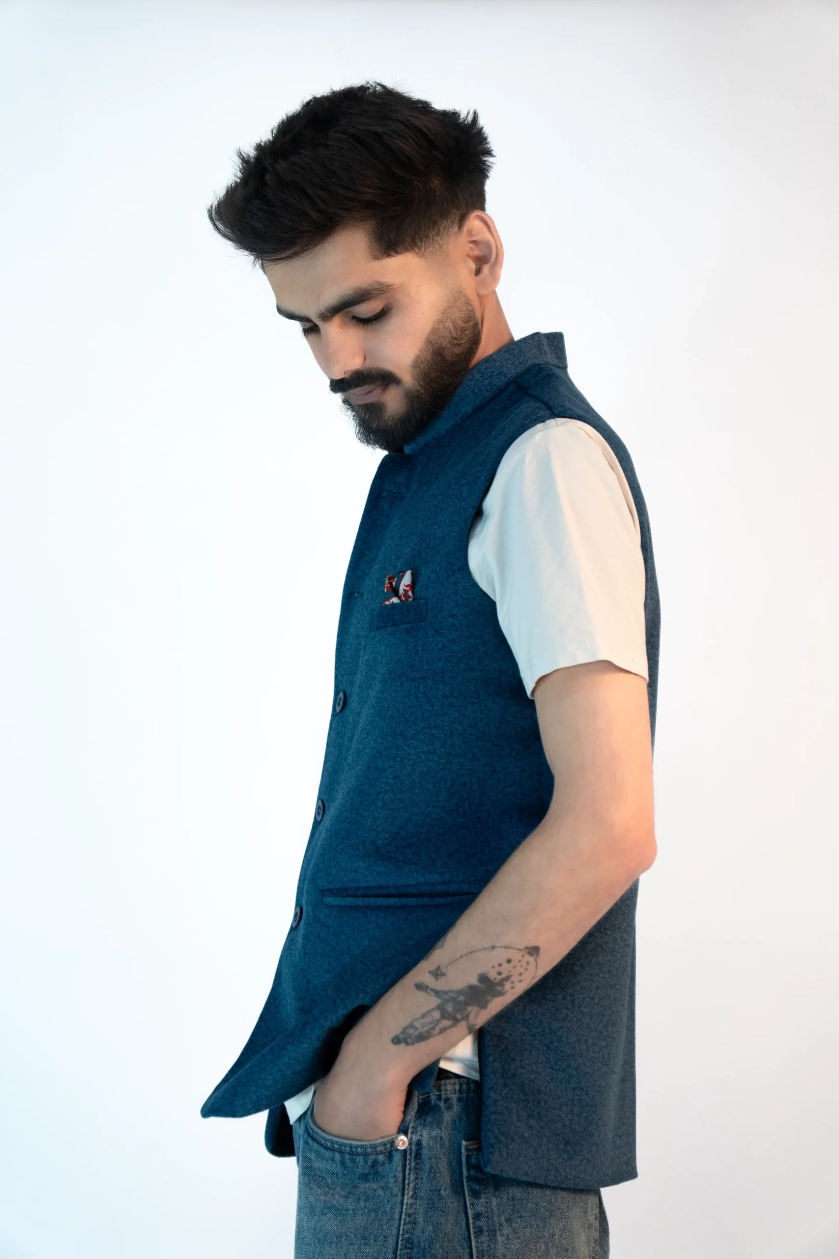 Men’s Classic Himachali Sadri – Teal Ocean-2