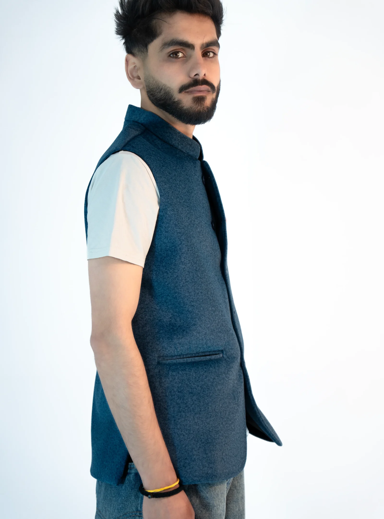 Men’s Classic Himachali Sadri – Teal Ocean