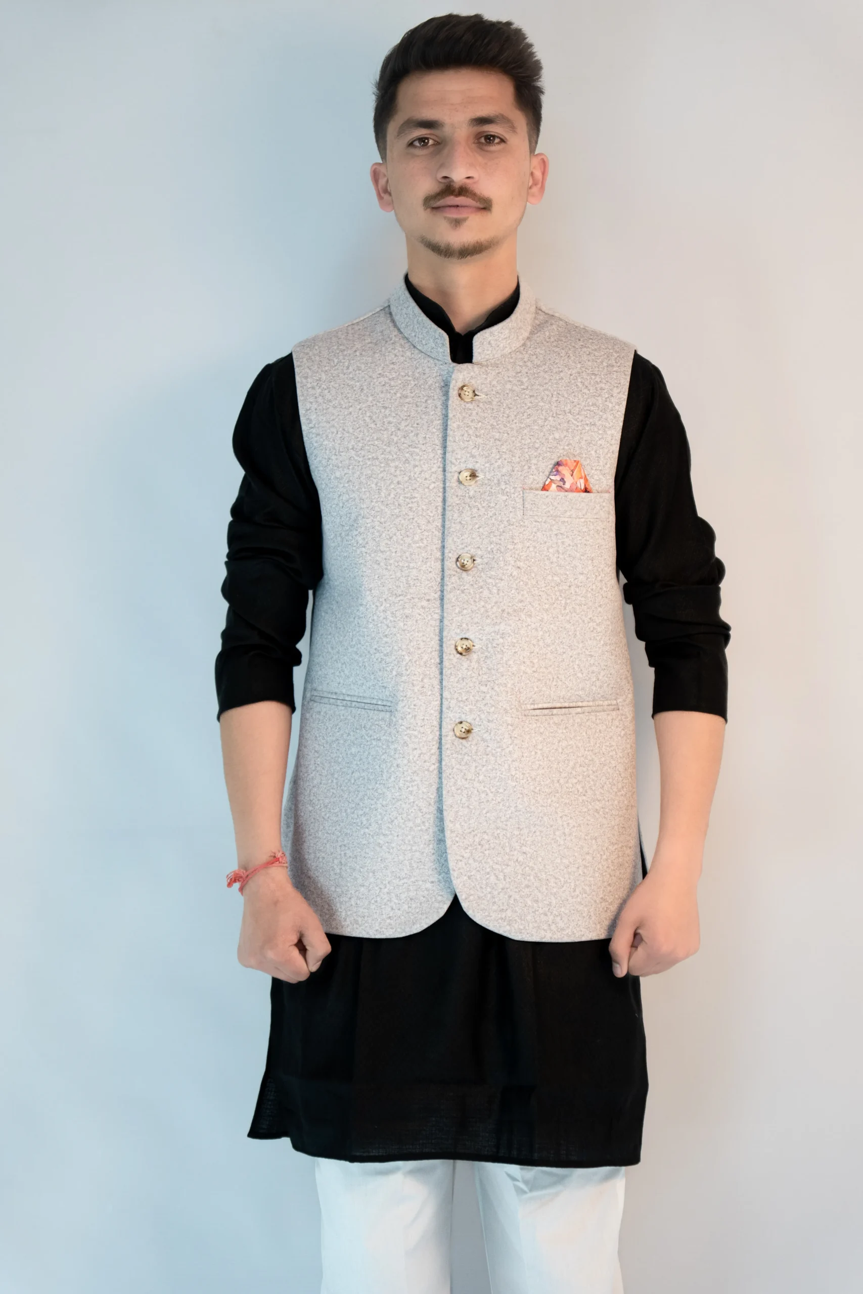 Men's Classic Pahadi Sadri – Ivory Cream-1