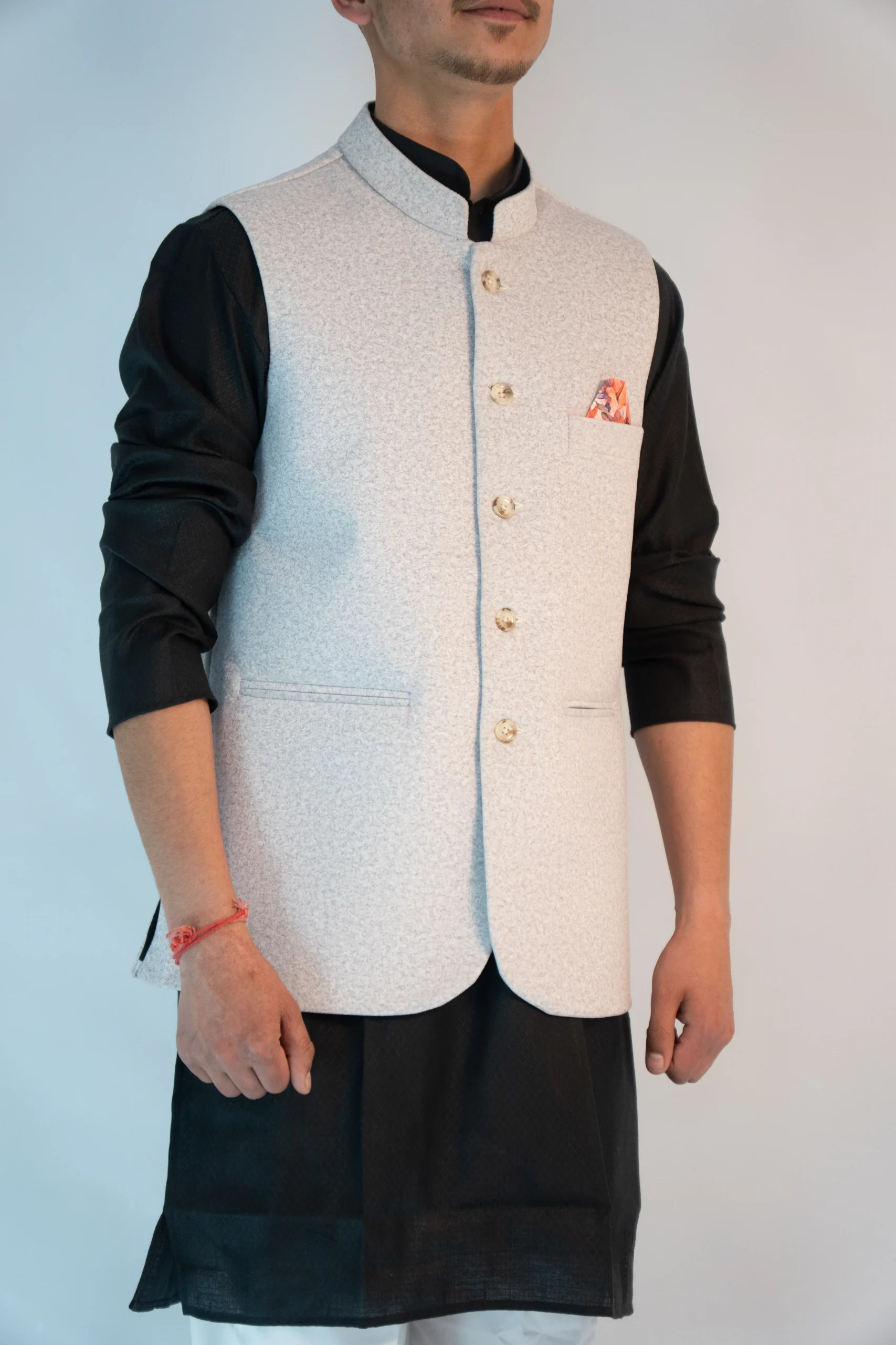 Men's Classic Pahadi Sadri – Ivory Cream-2