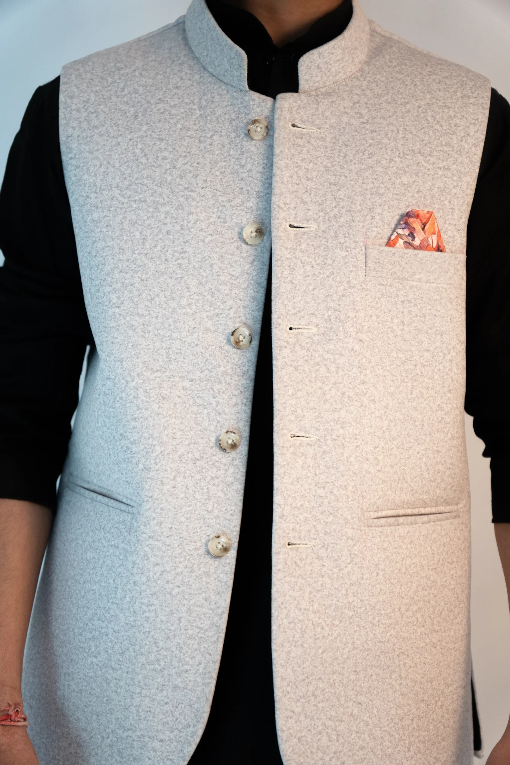 Men's Classic Pahadi Sadri – Ivory Cream-4