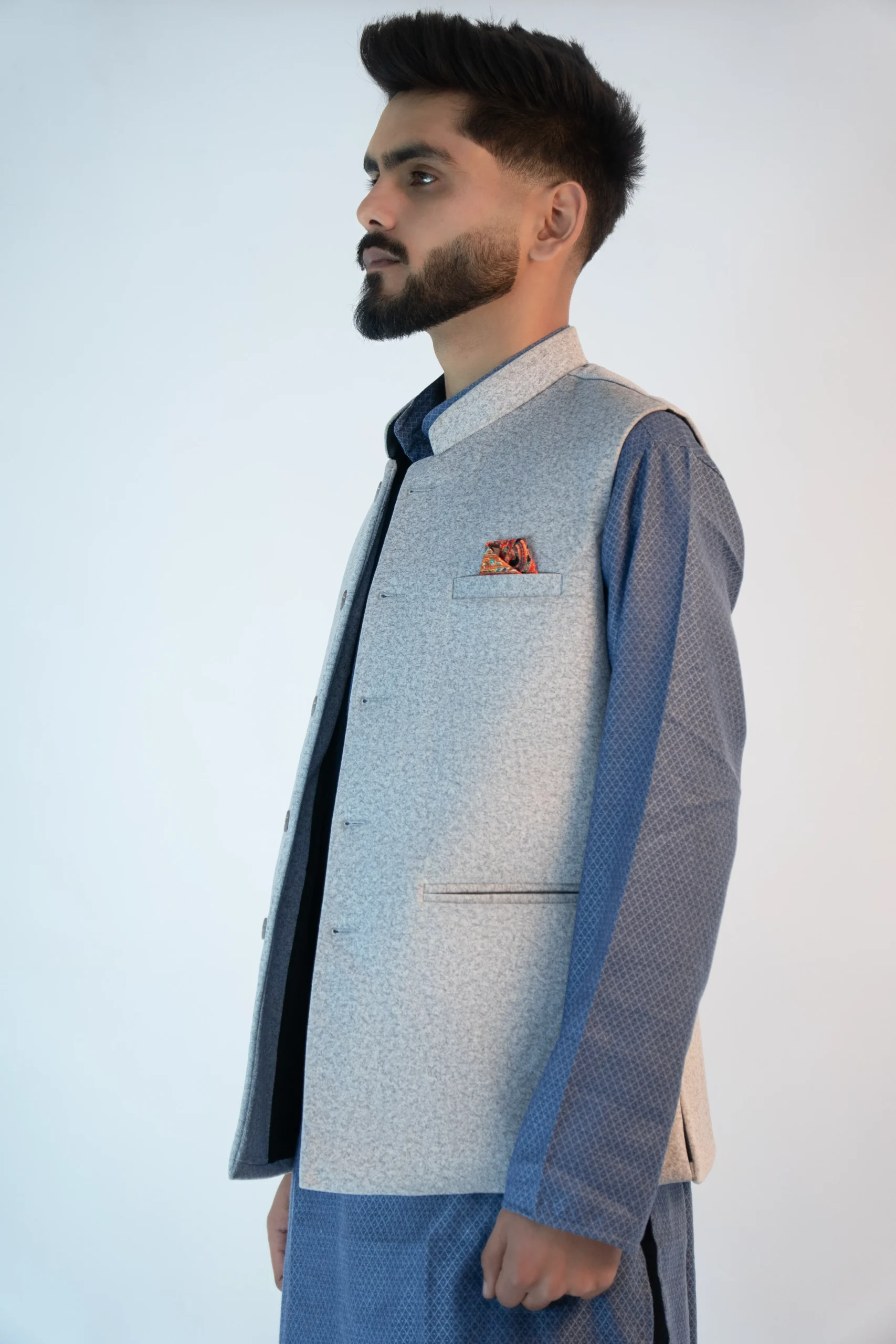 Men’s Contemporary Sadri – Powder White Martin Fabric-2