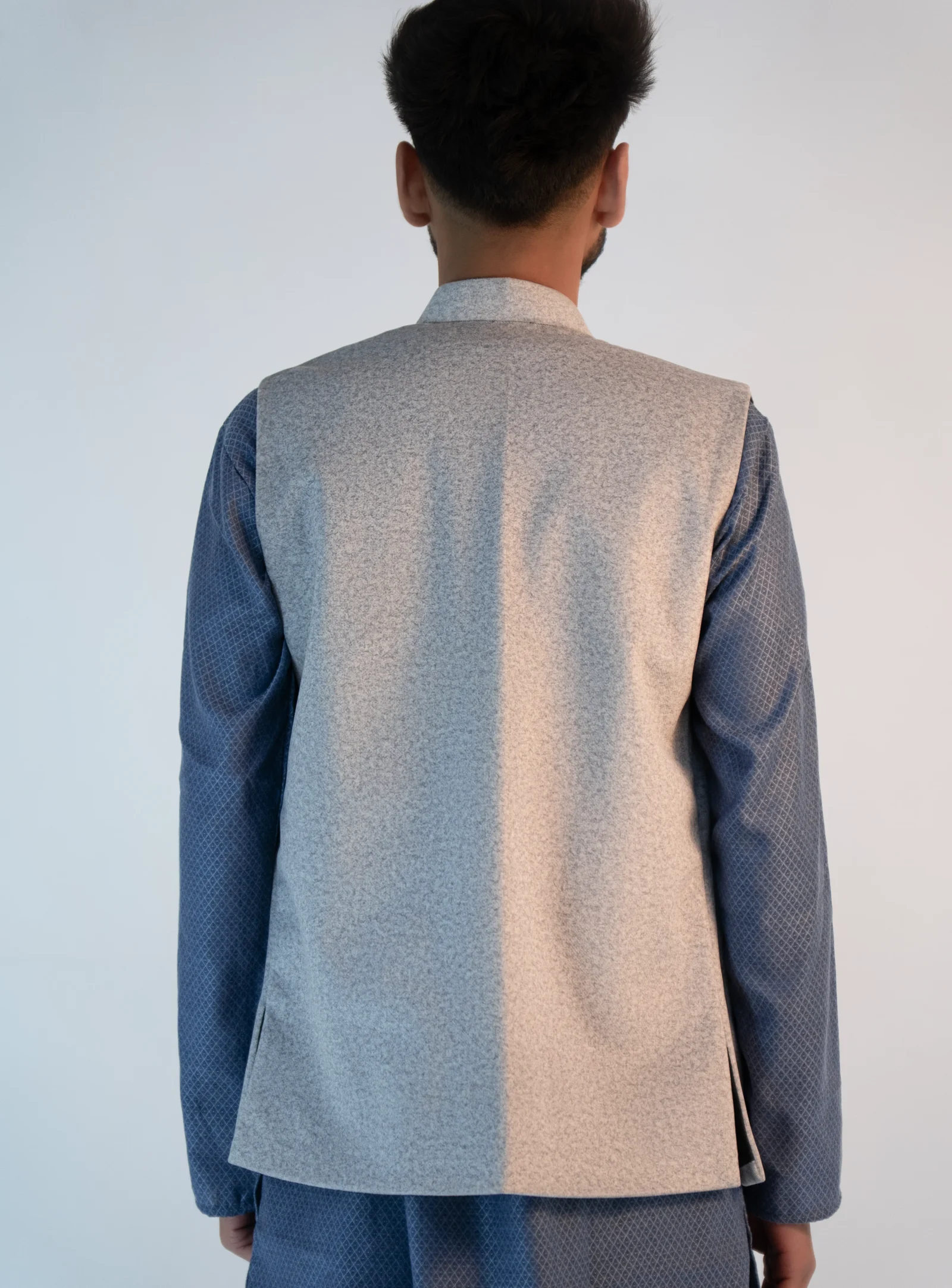 Men’s Contemporary Sadri – Powder White Martin Fabric