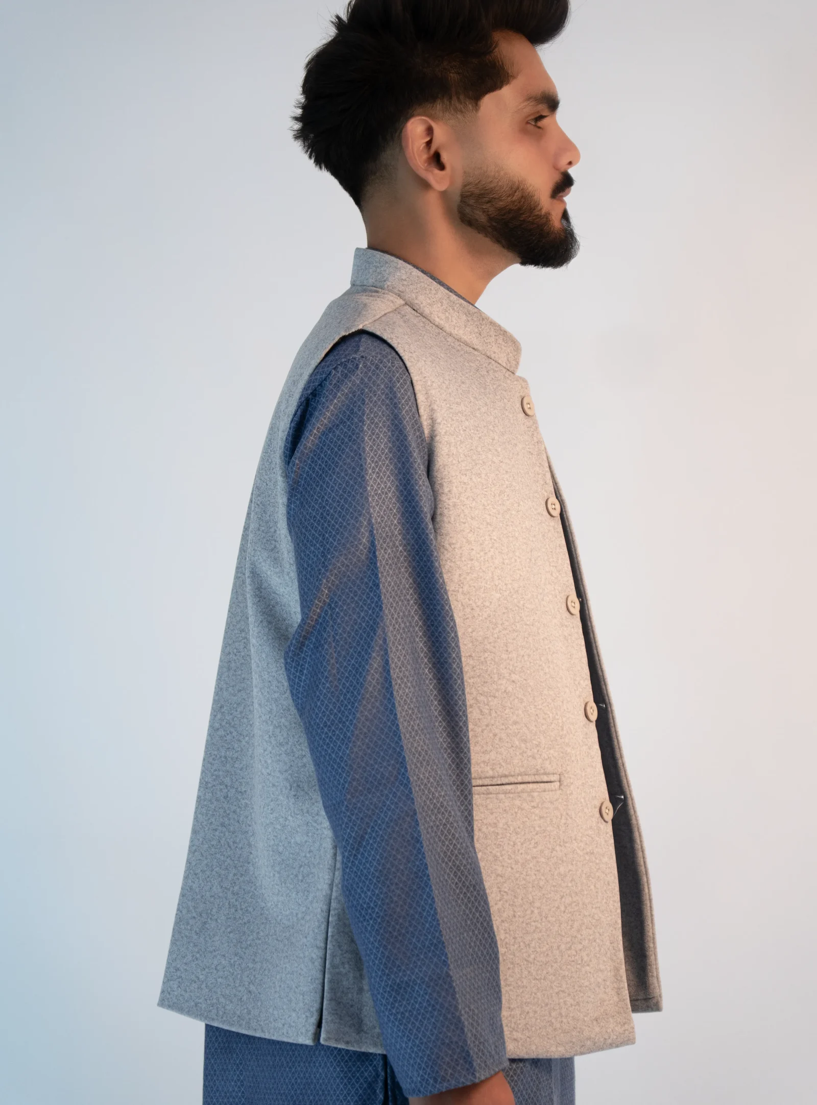 Men’s Contemporary Sadri – Powder White Martin Fabric