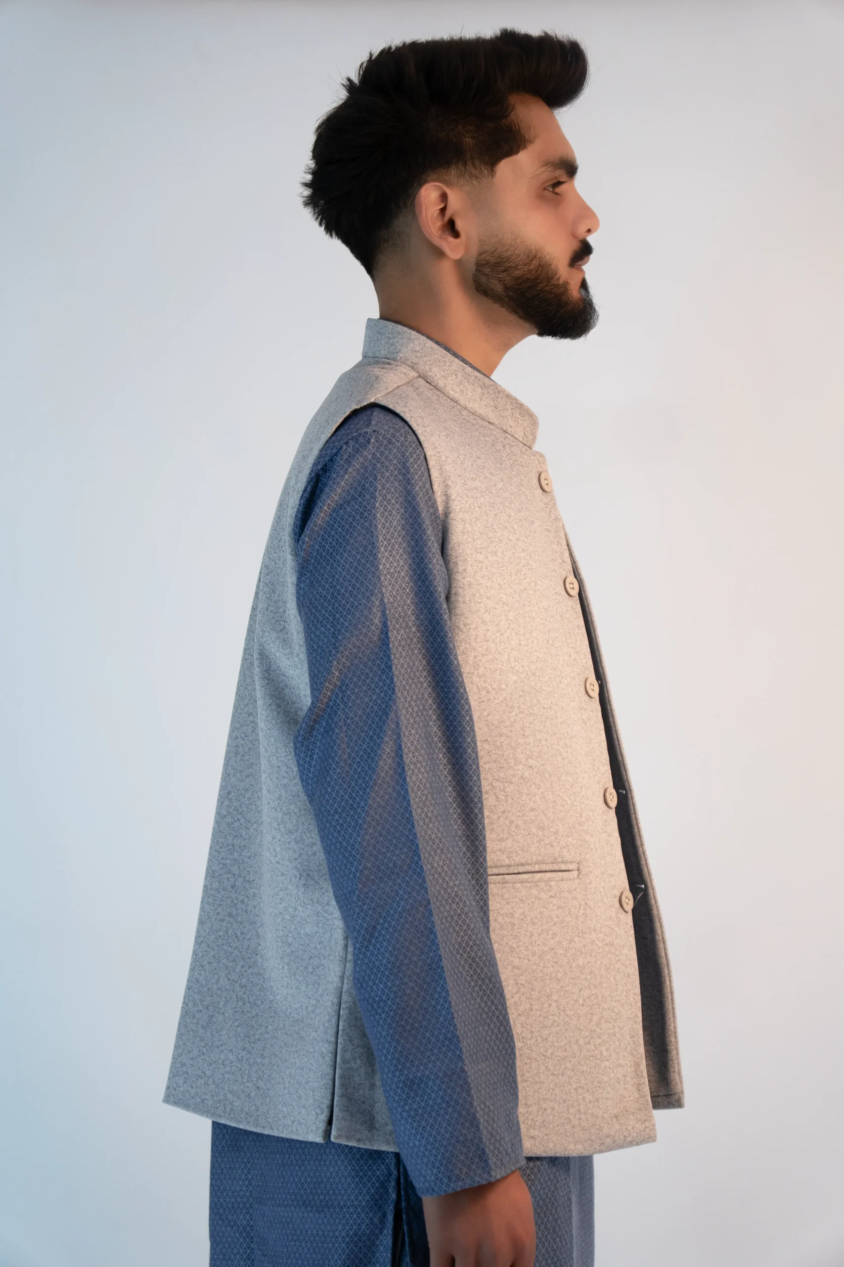 Men’s Contemporary Sadri – Powder White Martin Fabric-4