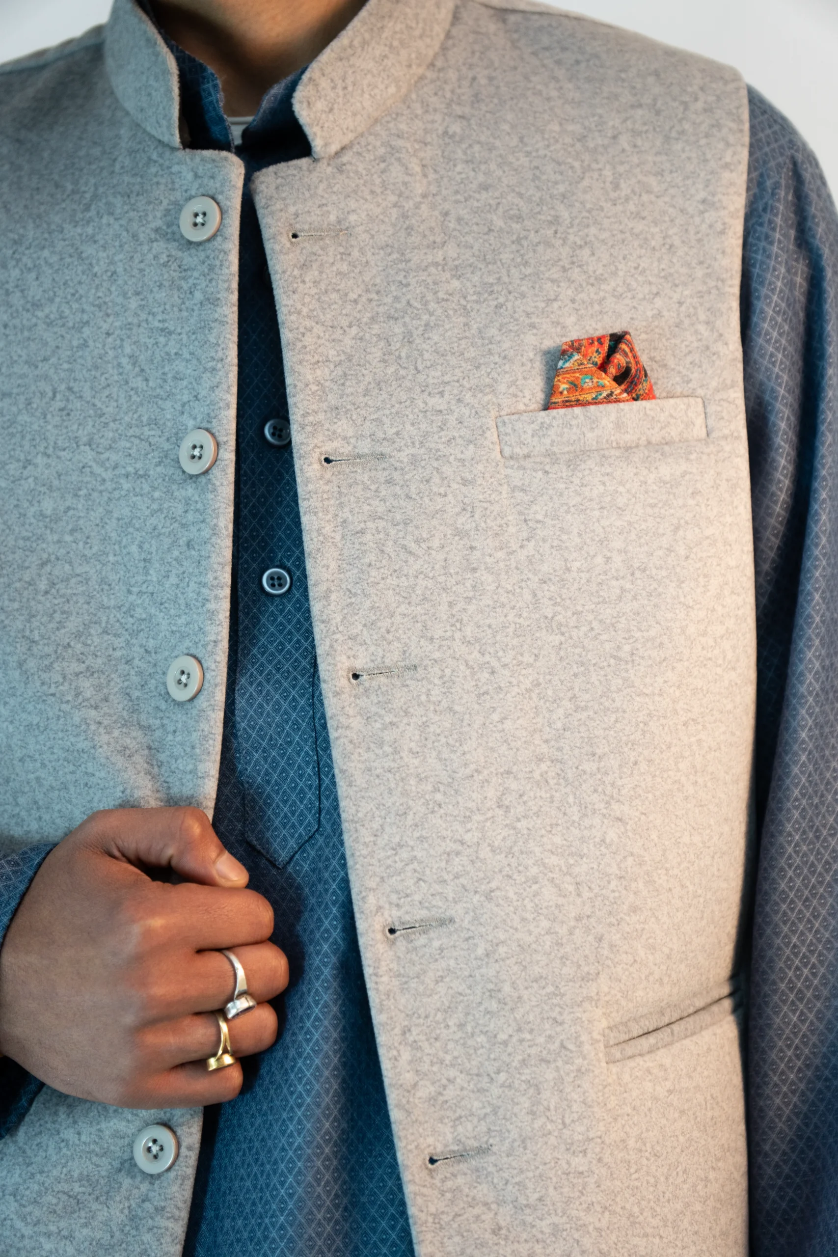 Men’s Contemporary Sadri – Powder White Martin Fabric-5