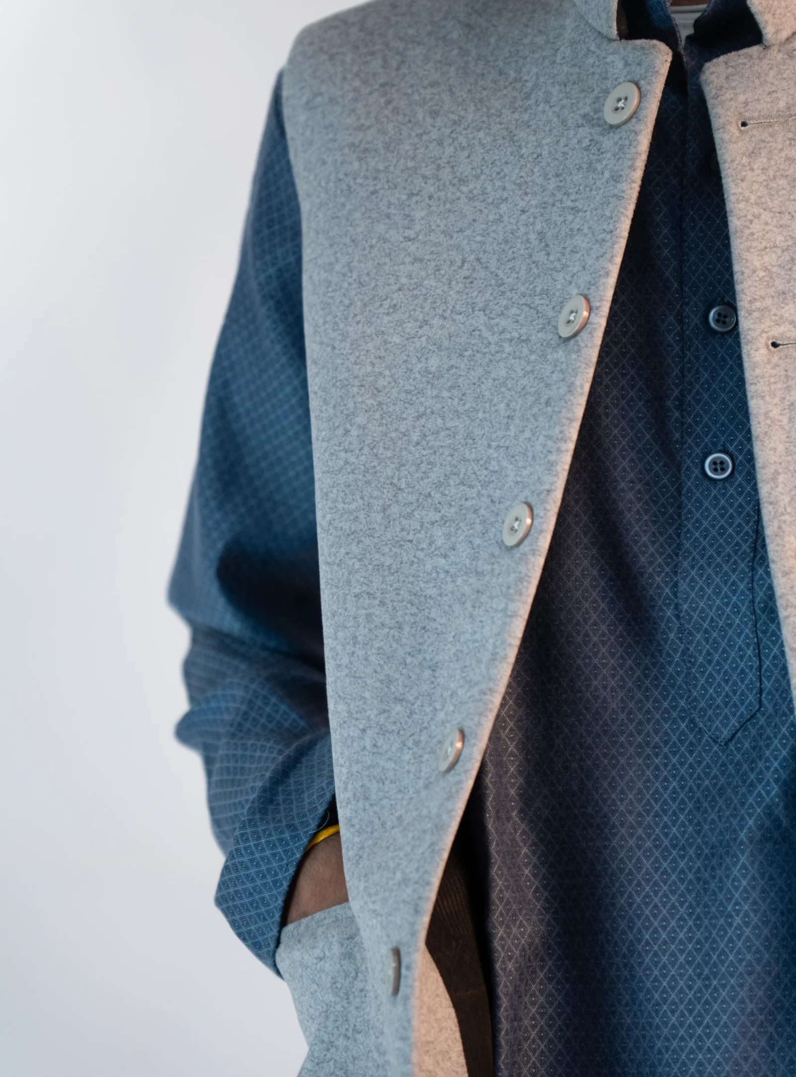 Men’s Contemporary Sadri – Powder White Martin Fabric