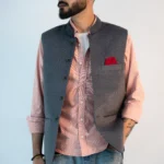 Men’s Elegant Sadri – Frost Blue Martin Fabric