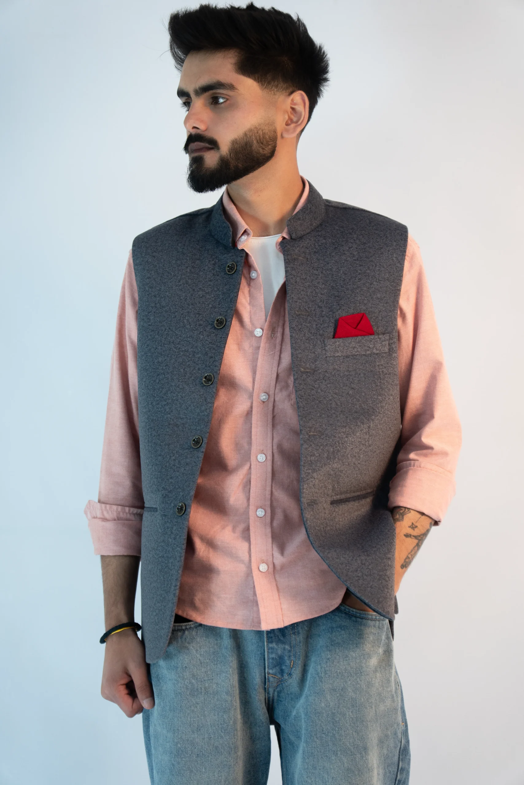 Men’s Elegant Sadri – Frost Blue Martin Fabric-2