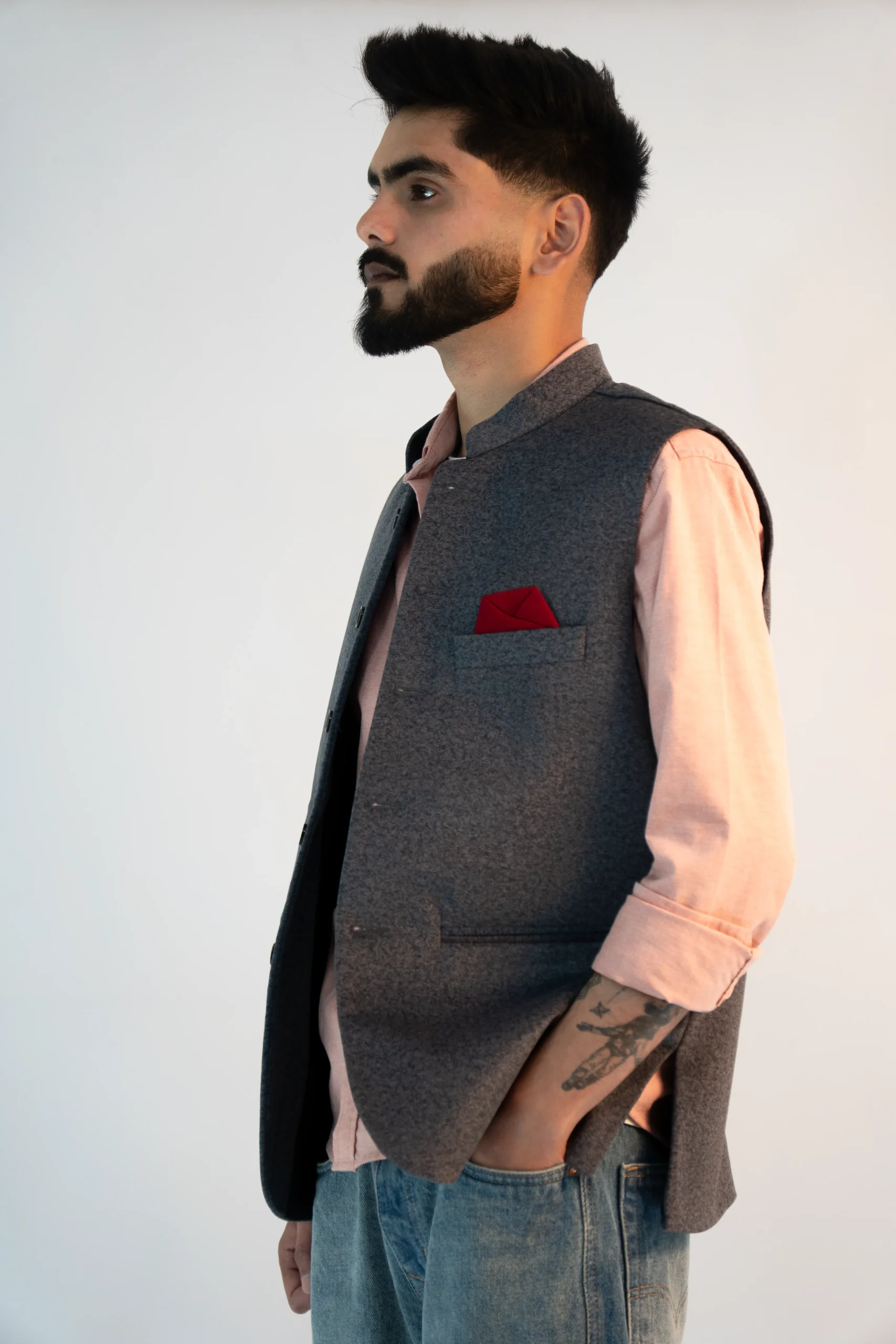 Men’s Elegant Sadri – Frost Blue Martin Fabric-5