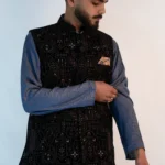 Men's Festive Brocade Sadri – Jet Black