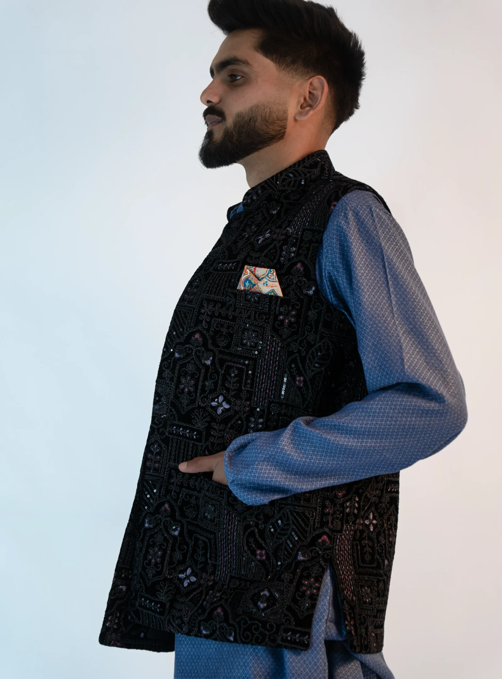 Men's Festive Brocade Sadri – Jet Black