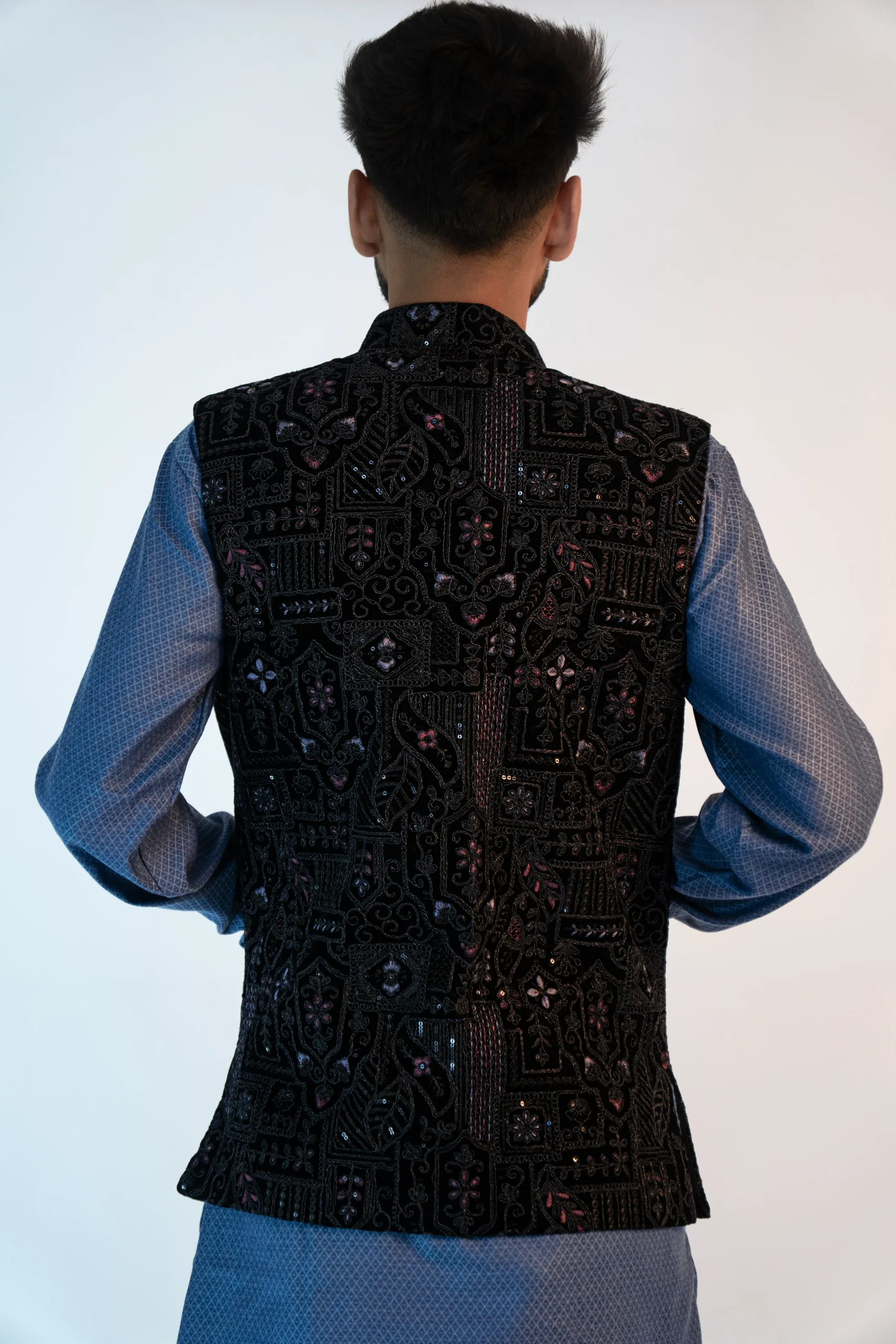 Men's Festive Brocade Sadri – Jet Black-3