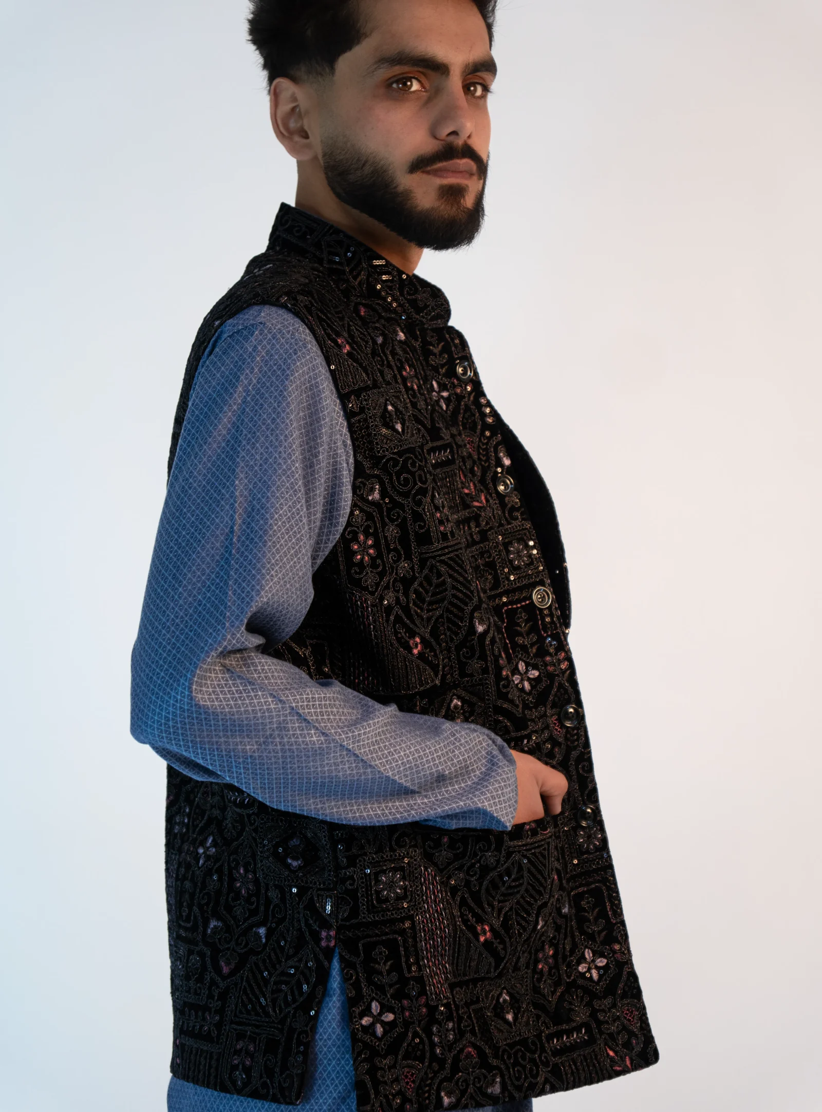 Men's Festive Brocade Sadri – Jet Black