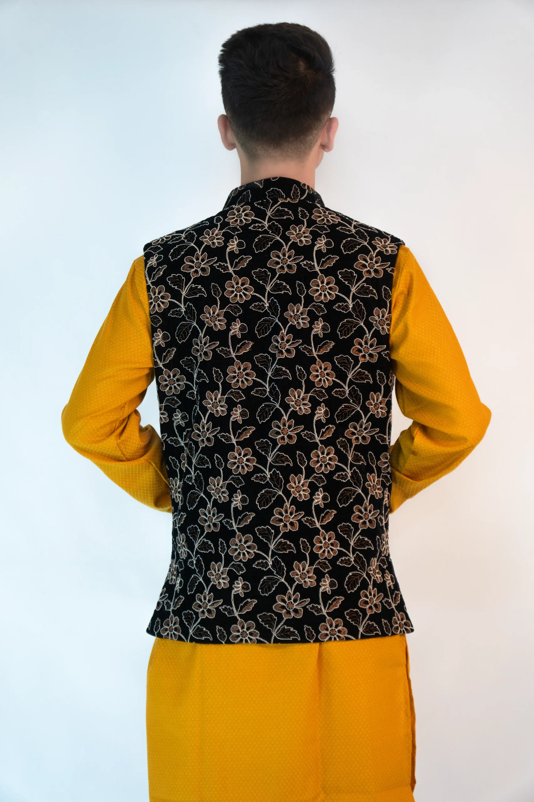 Men's Festive Brocade Sadri – Saffron Gold & Noir Black-2