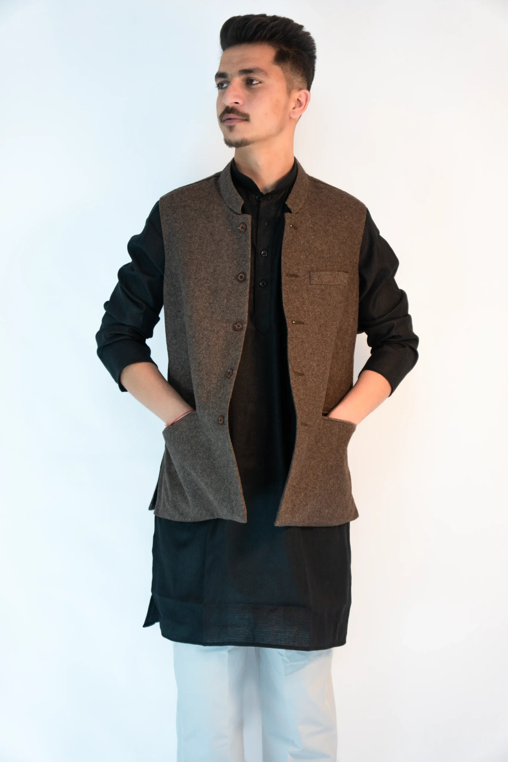 Men's Heritage Himachali Sadri – Walnut Brown-2