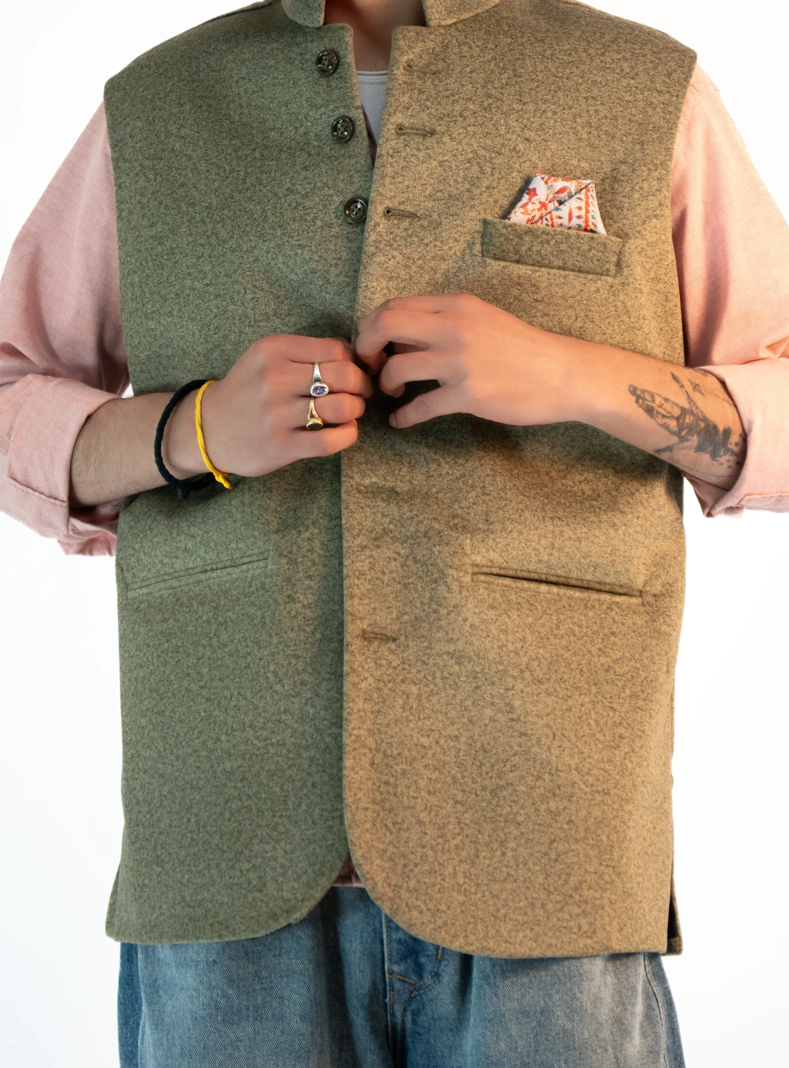Men’s Himachali Sadri – Olive Moss Martin Fabric