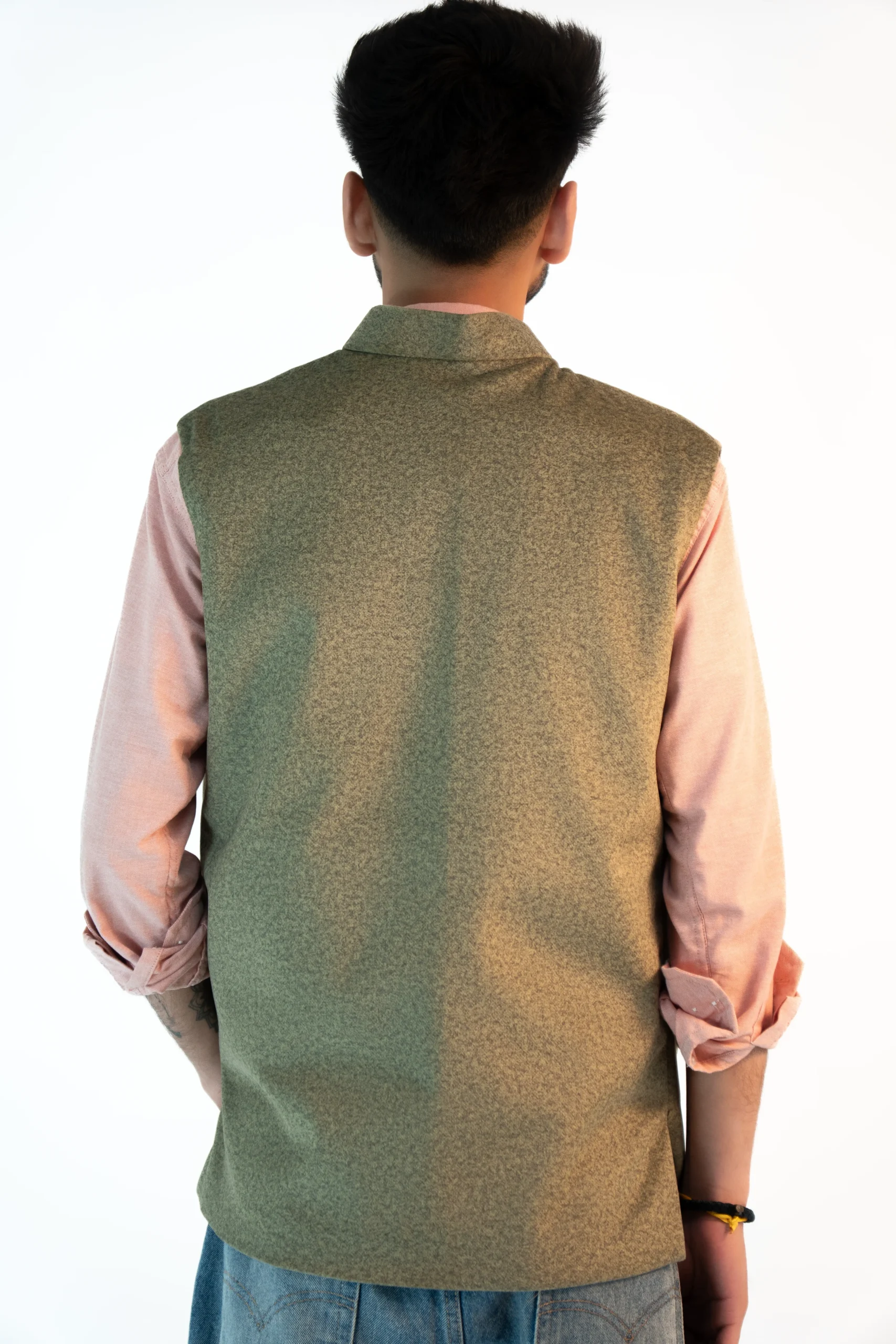 Men’s Himachali Sadri – Olive Moss Martin Fabric-4