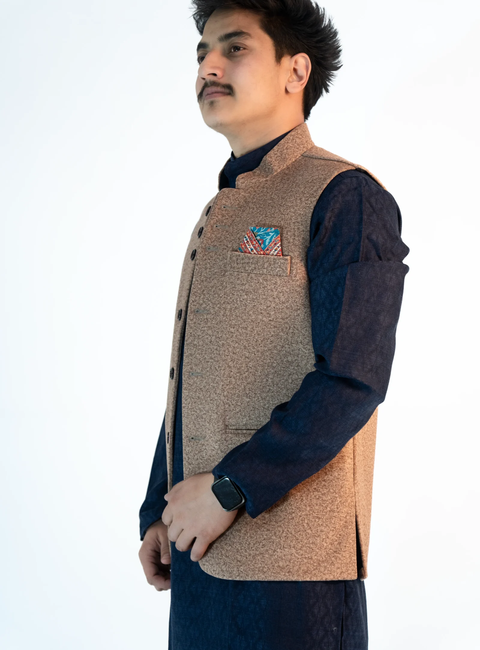Men’s Himachali Sadri – Sandstone Beige Martin Fabric