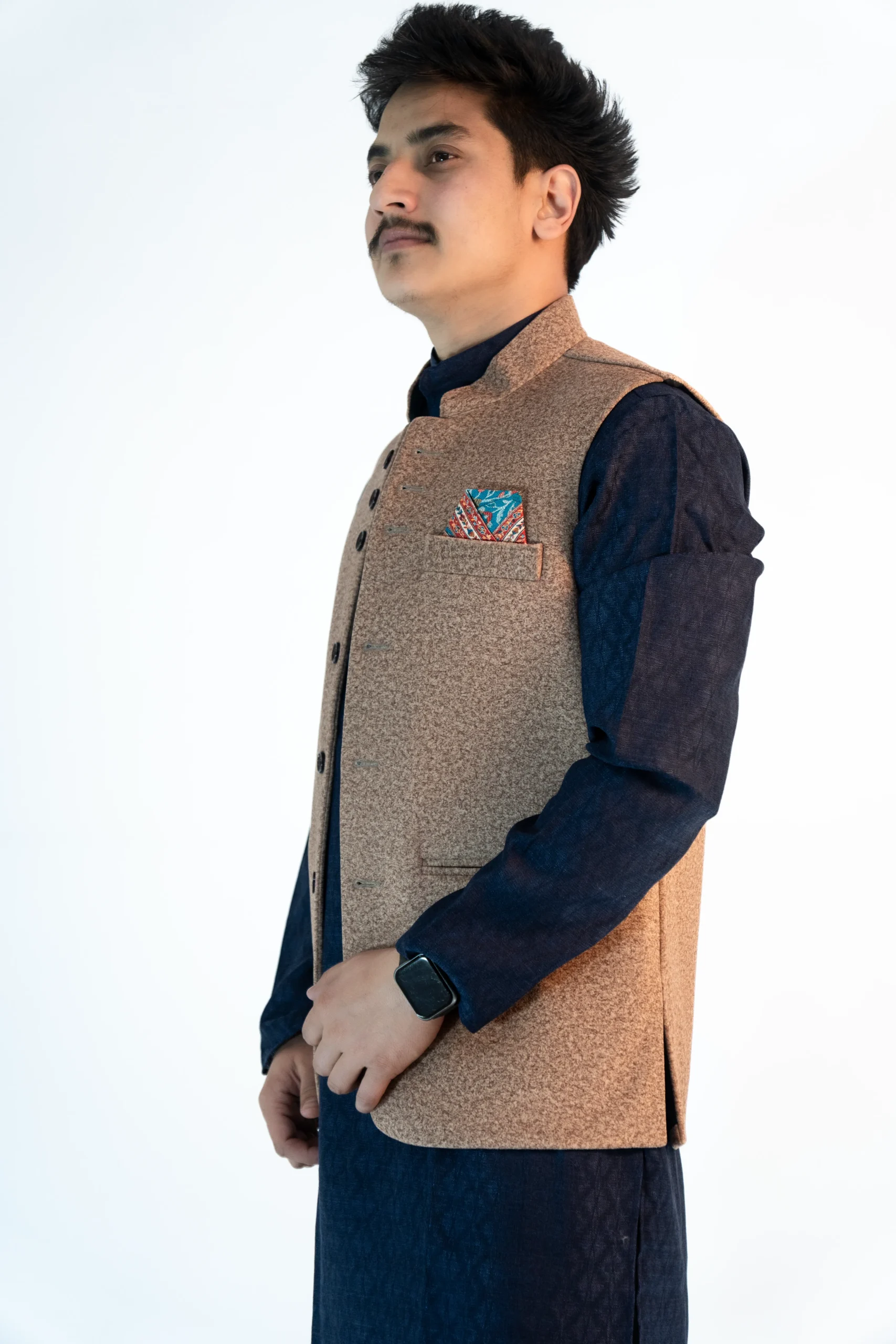 Men’s Himachali Sadri – Sandstone Beige Martin Fabric-2