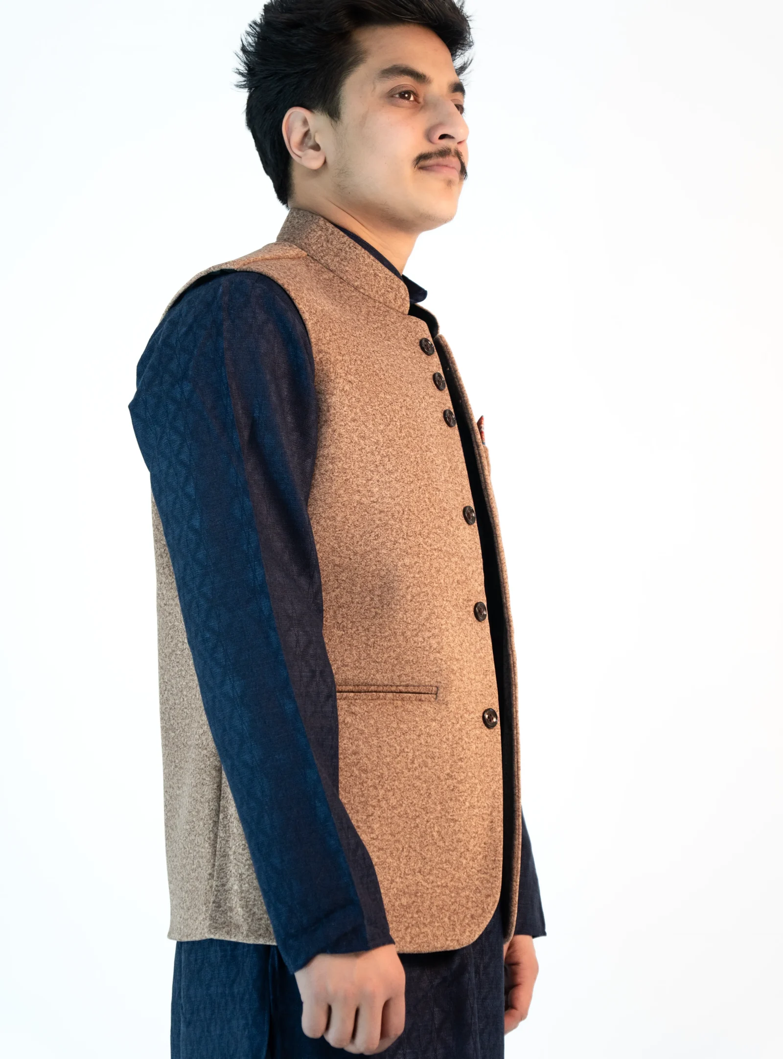 Men’s Himachali Sadri – Sandstone Beige Martin Fabric