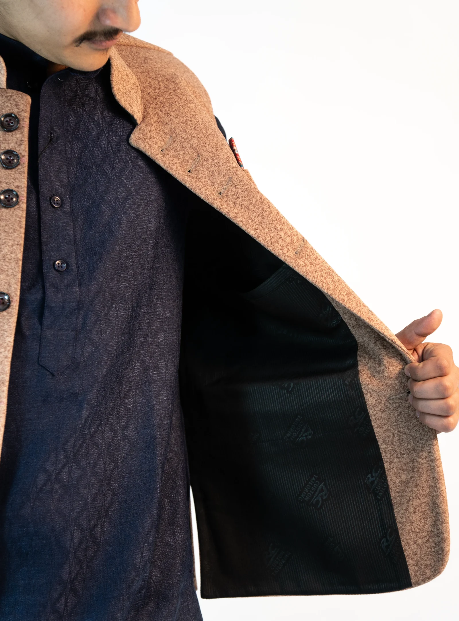 Men’s Himachali Sadri – Sandstone Beige Martin Fabric