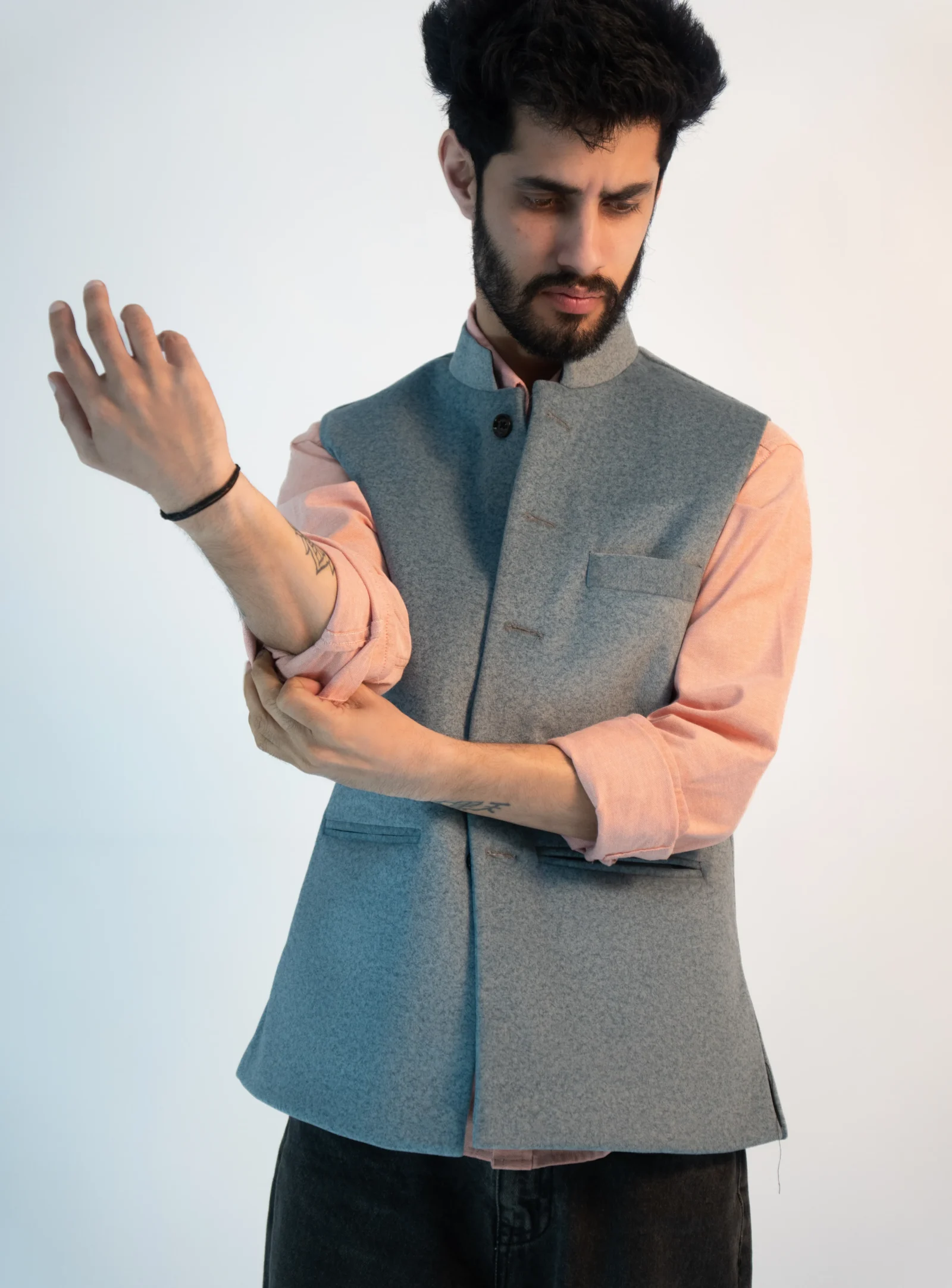 Men’s Minimalist Sadri – Ash Blue Martin Fabric