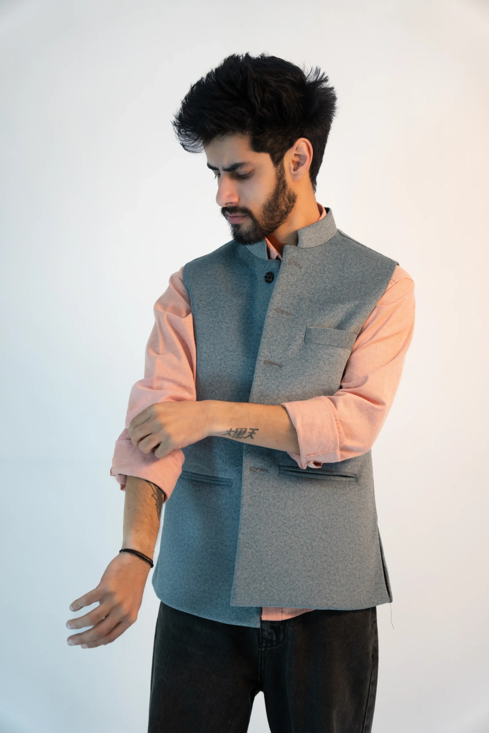 Men’s Minimalist Sadri – Ash Blue Martin Fabric-2