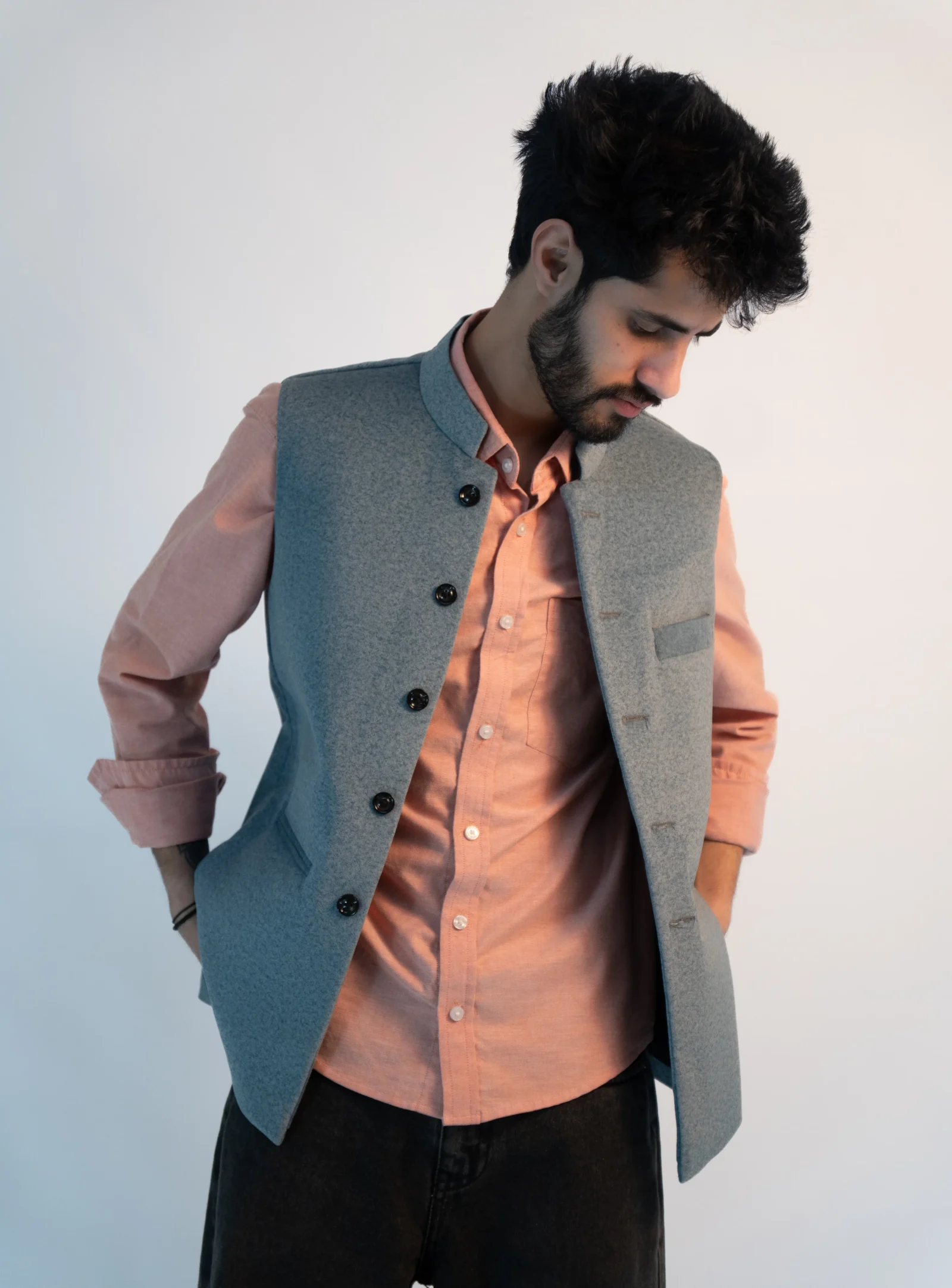 Men’s Minimalist Sadri – Ash Blue Martin Fabric