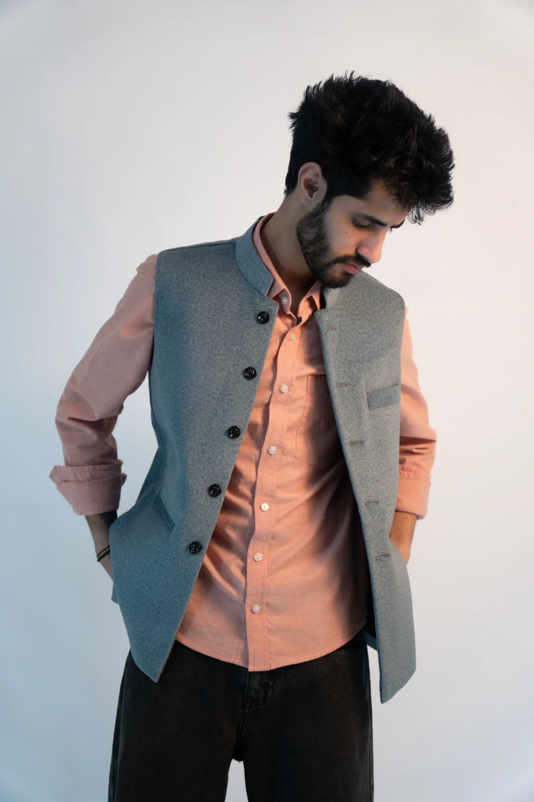 Men’s Minimalist Sadri – Ash Blue Martin Fabric-3