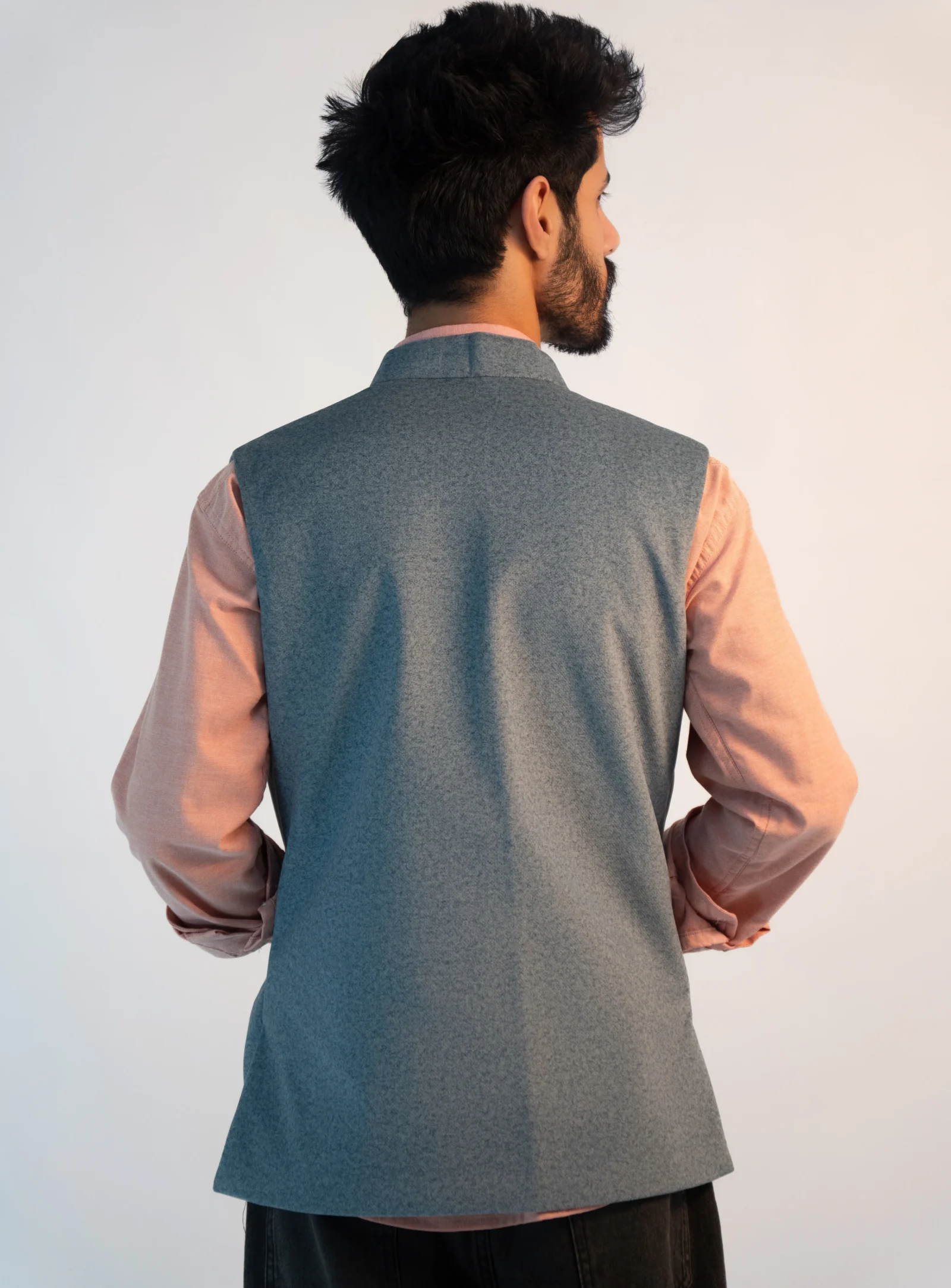 Men’s Minimalist Sadri – Ash Blue Martin Fabric