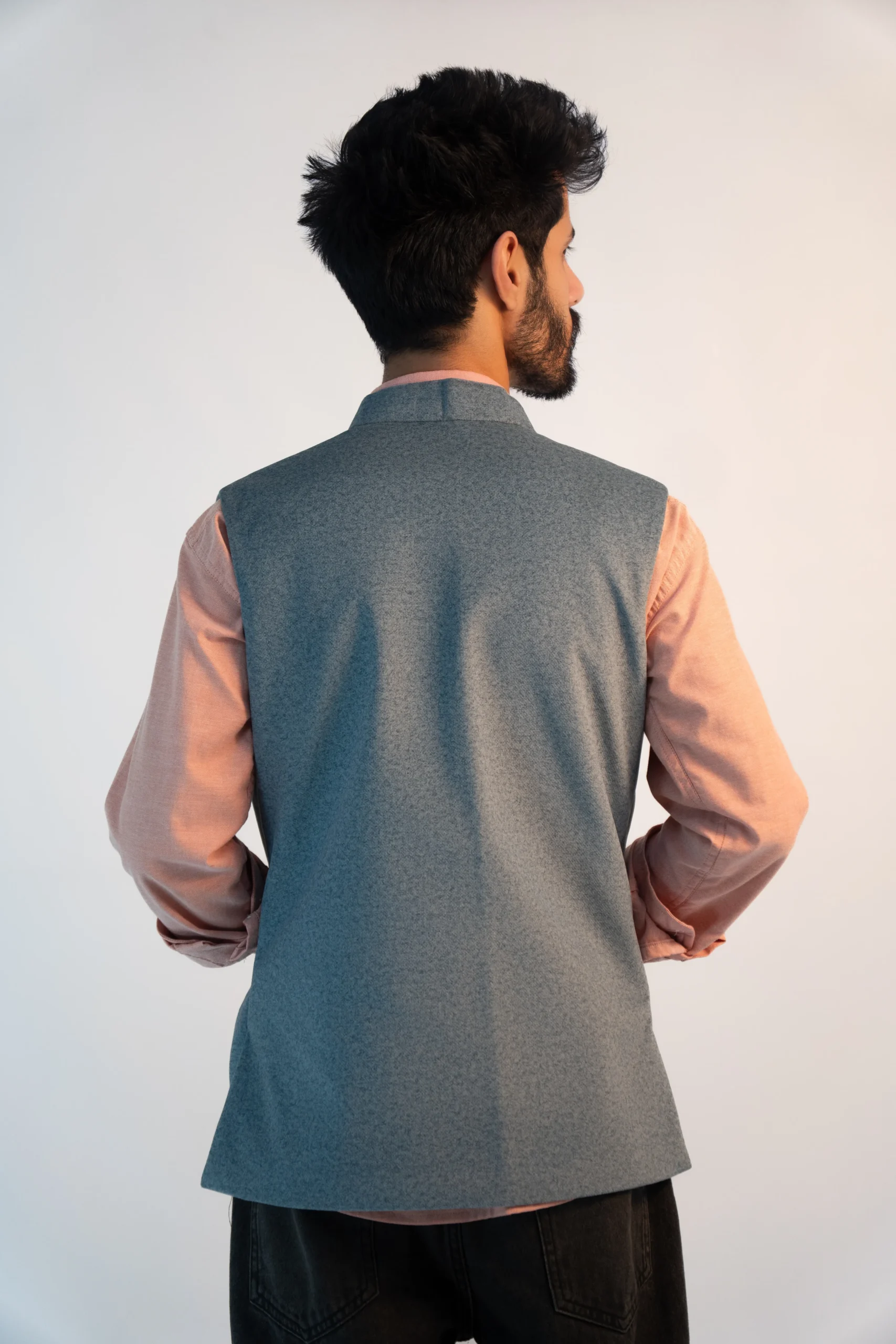 Men’s Minimalist Sadri – Ash Blue Martin Fabric-4