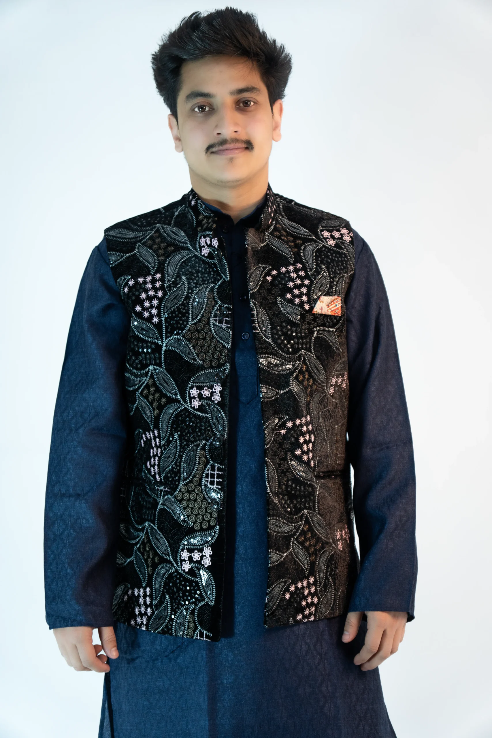 Men's Royal Brocade Sadri – Onyx Black-1