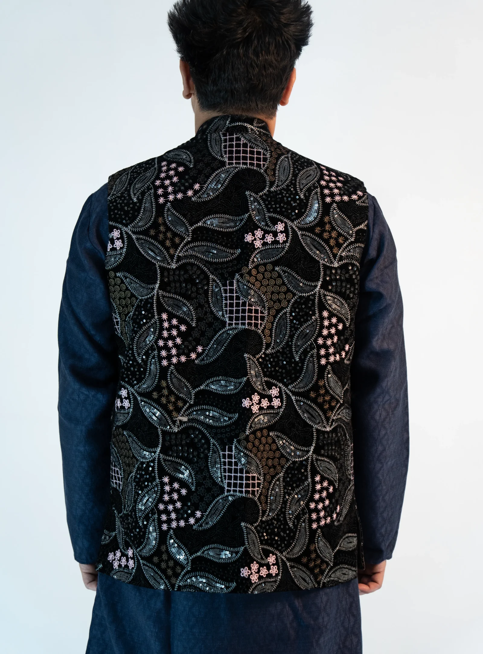 Men's Royal Brocade Sadri – Onyx Black