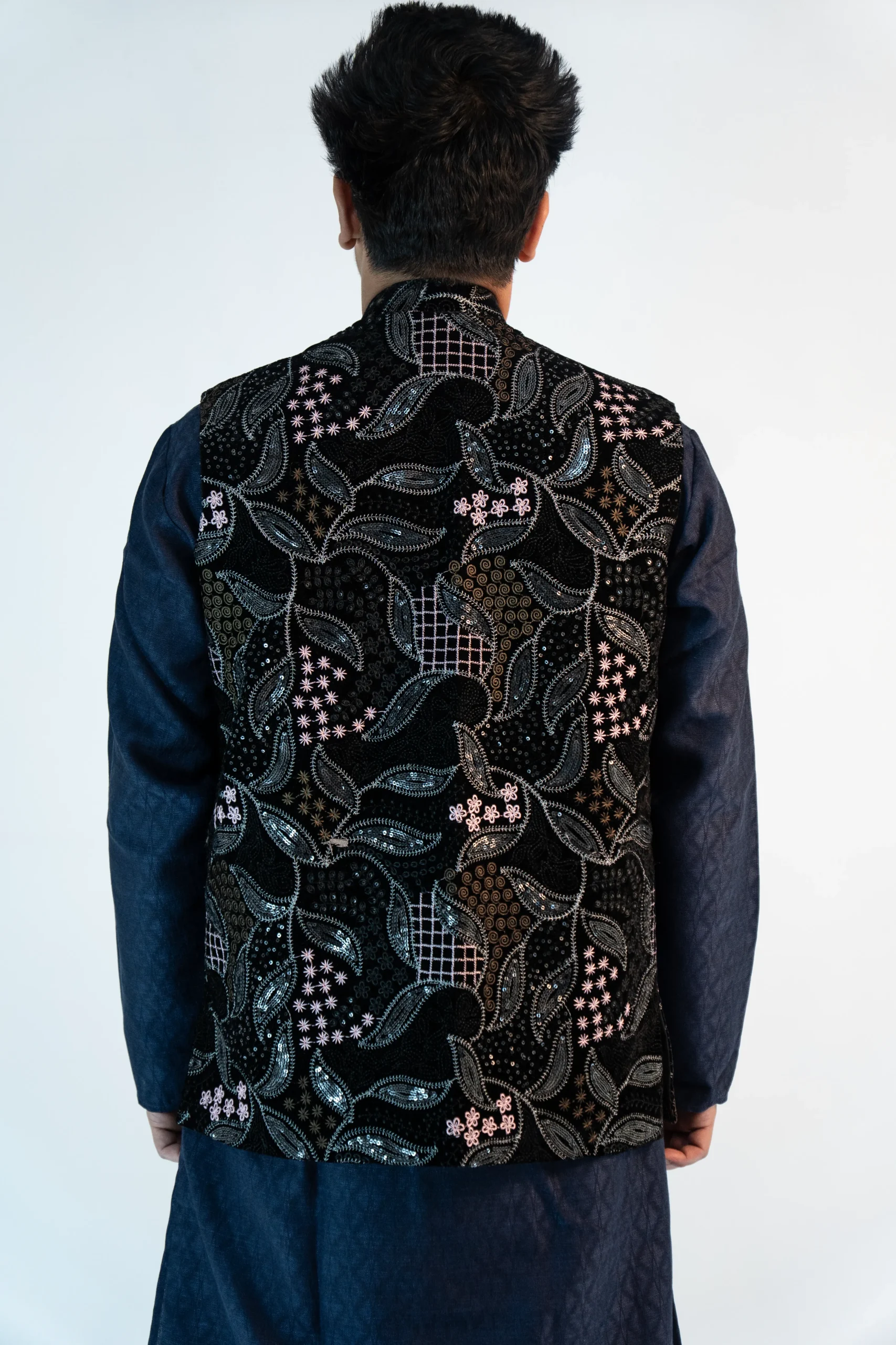 Men's Royal Brocade Sadri – Onyx Black-2