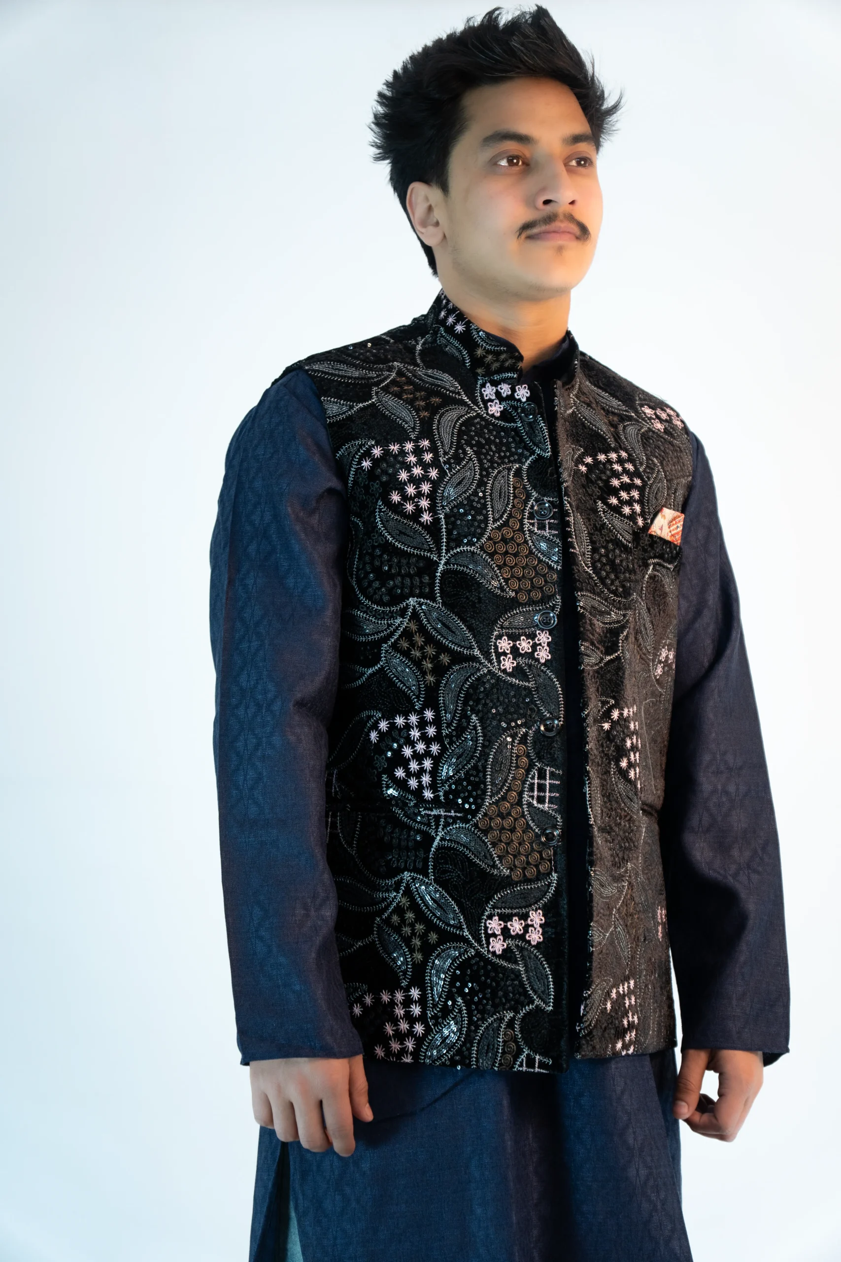 Men's Royal Brocade Sadri – Onyx Black-3