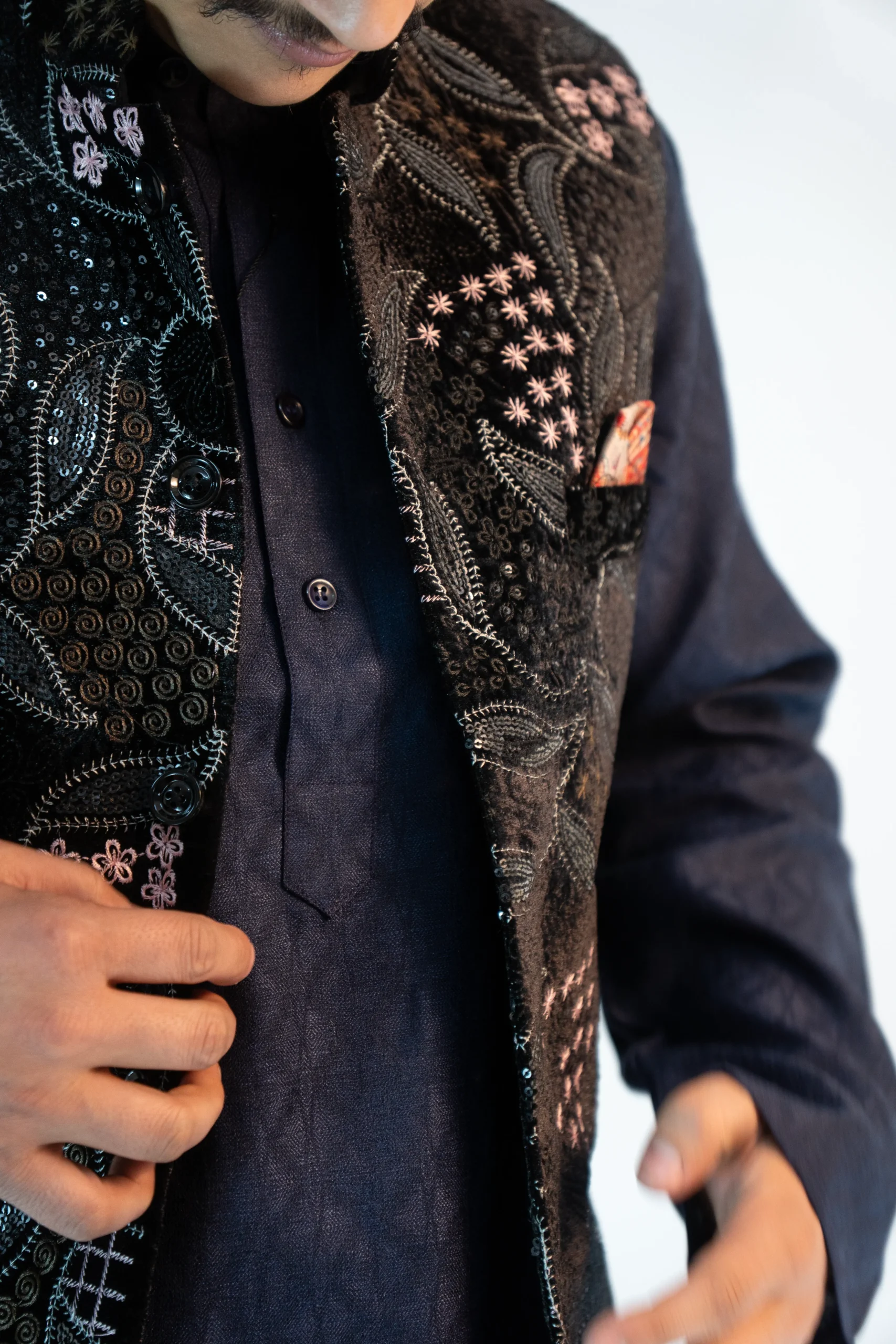 Men's Royal Brocade Sadri – Onyx Black-4