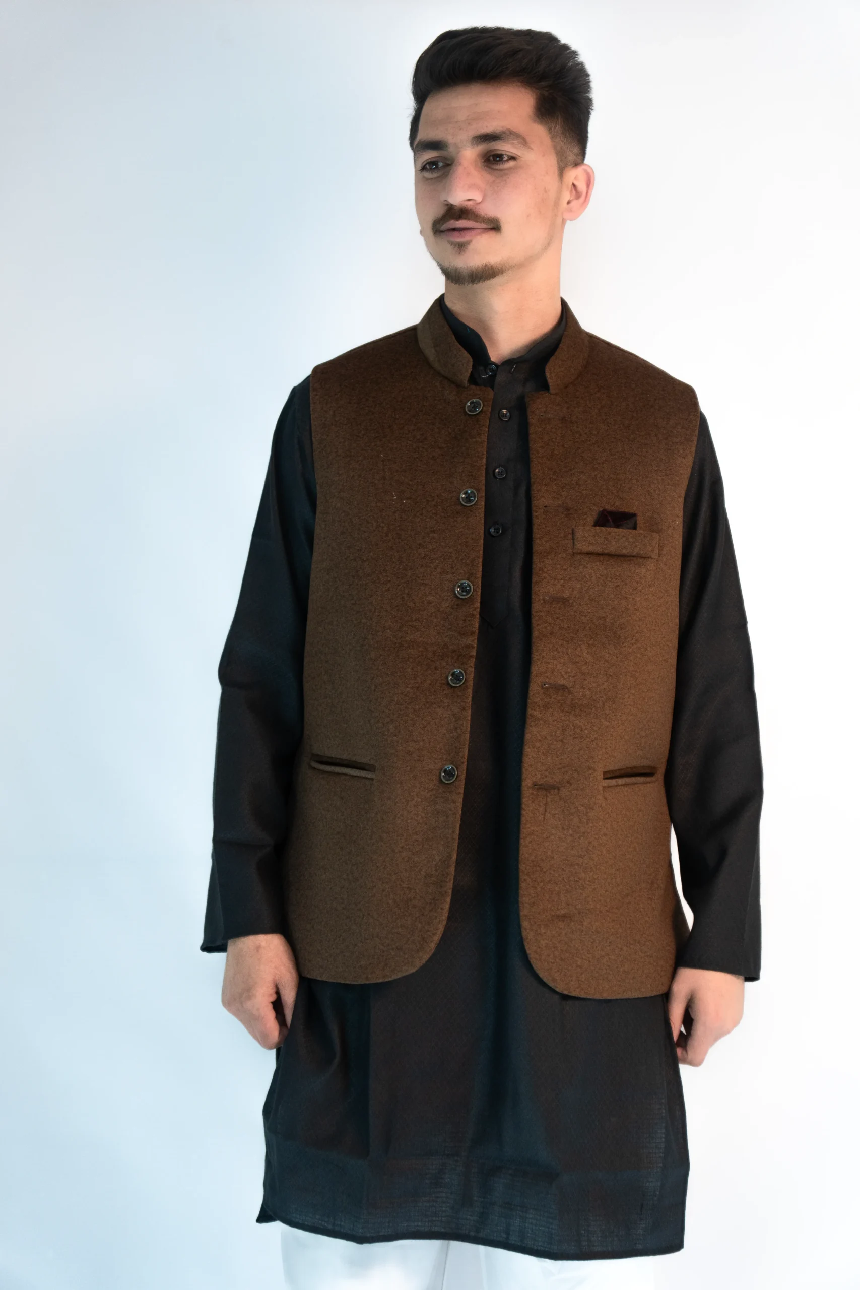 Men’s Rustic Pahadi Sadri – Chestnut Brown-1
