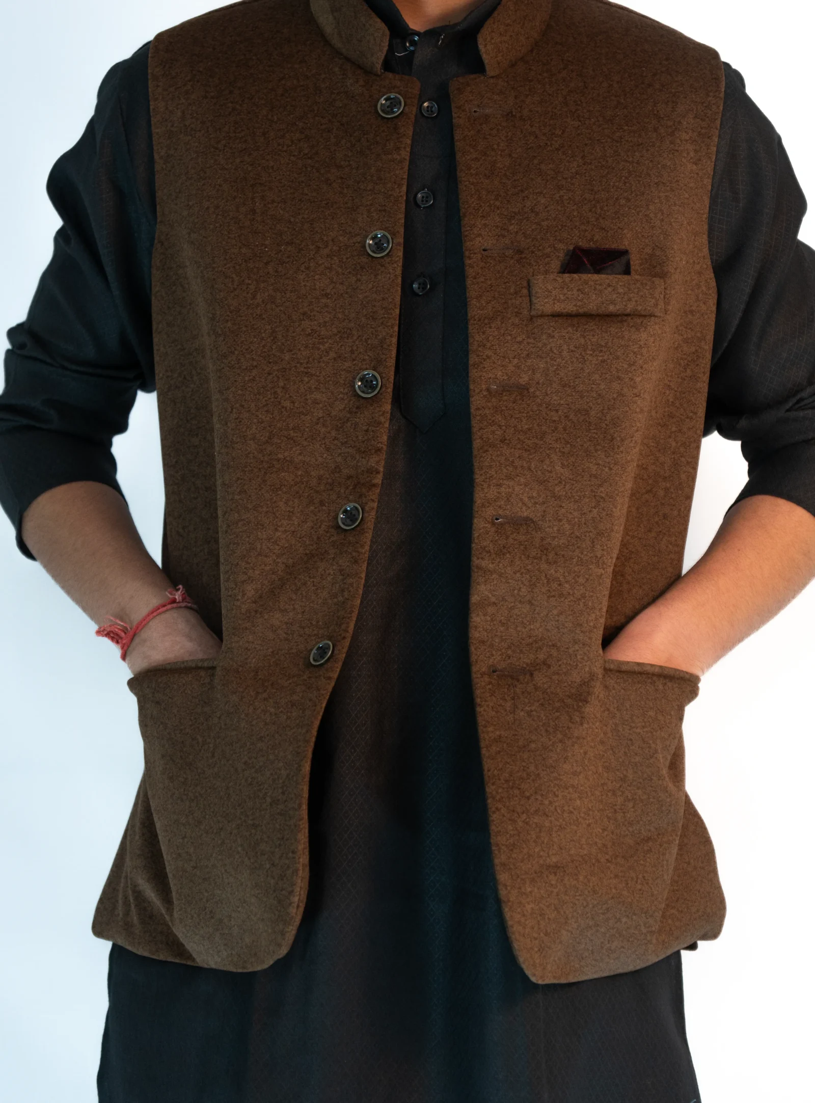 Men’s Rustic Pahadi Sadri – Chestnut Brown