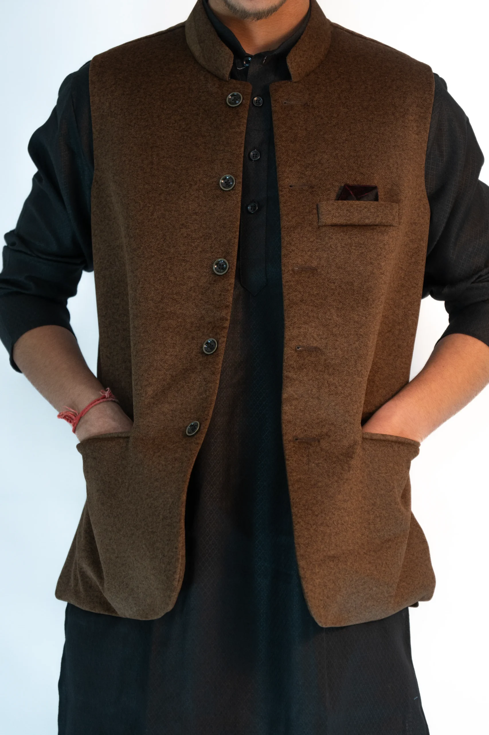 Men’s Rustic Pahadi Sadri – Chestnut Brown-4