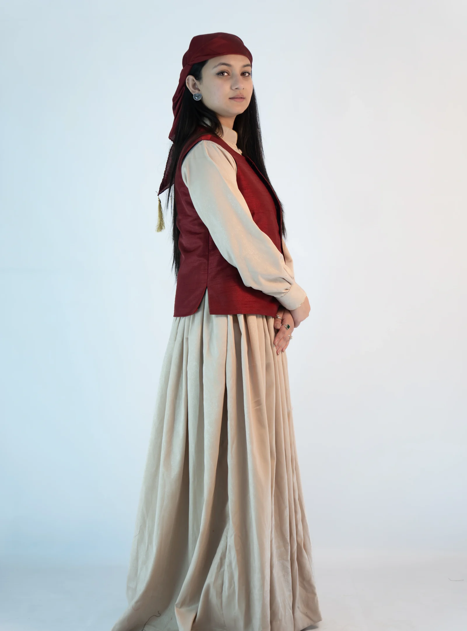 Raw Silk Mehroon Jacket - Dhattu Combo