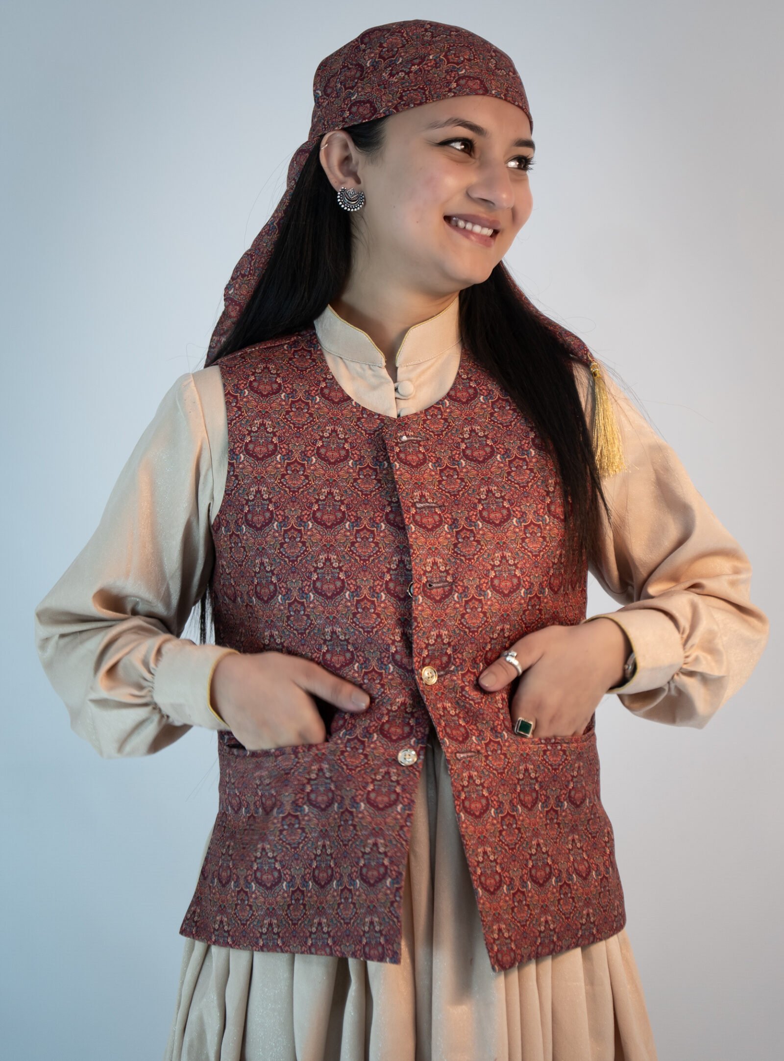 Women Pashmina Maroon Himachal Sadri - Dhattu combo