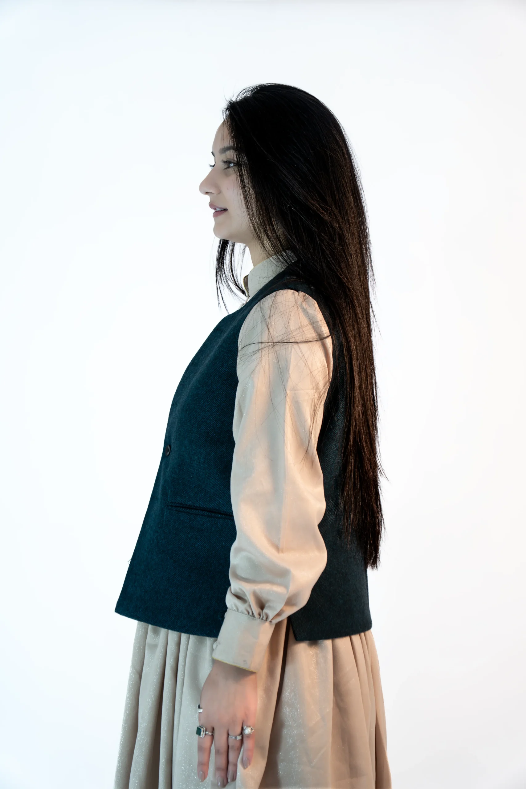 Women’s Blue Tweed Himachali Sadri-2