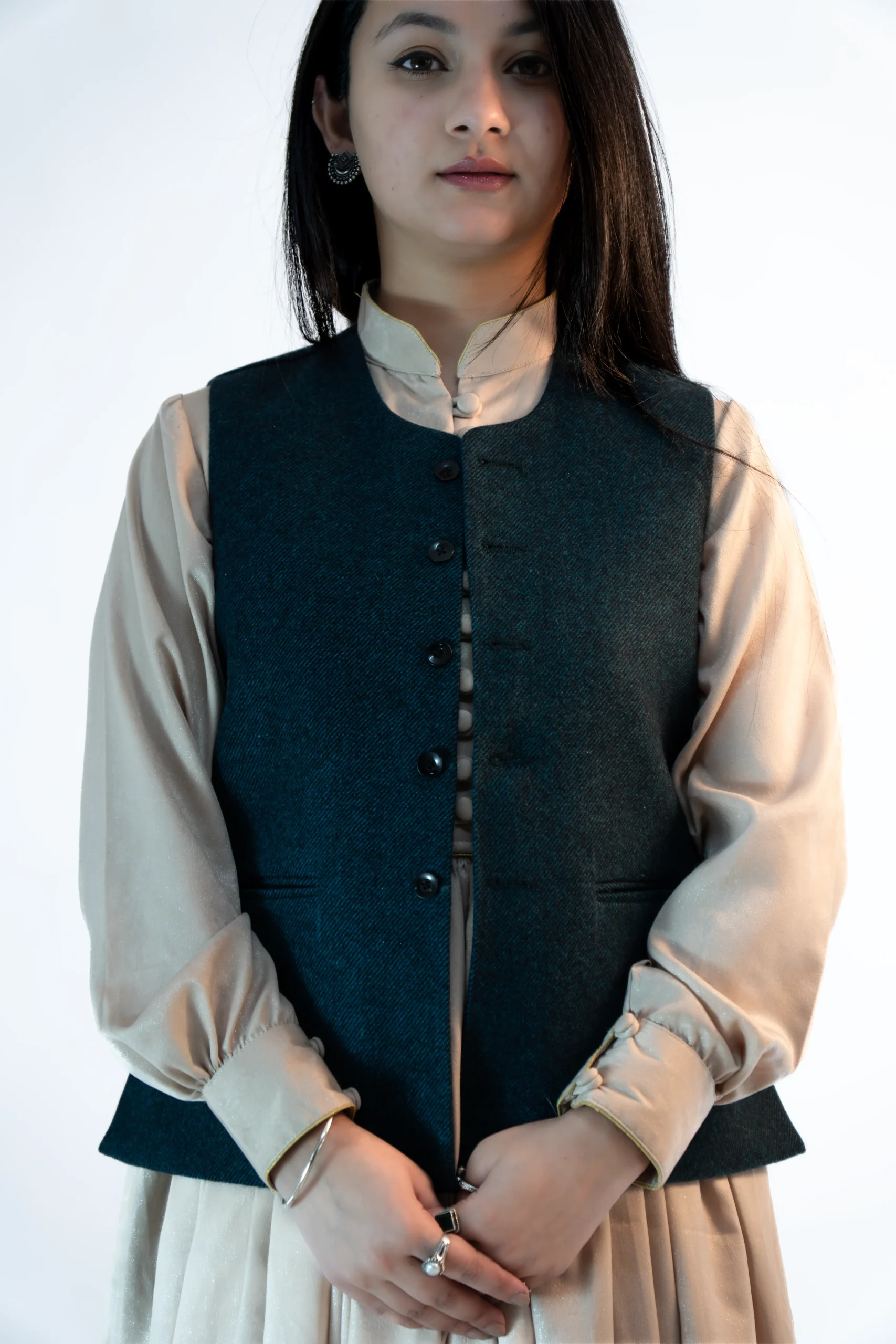 Women’s Blue Tweed Himachali Sadri-5