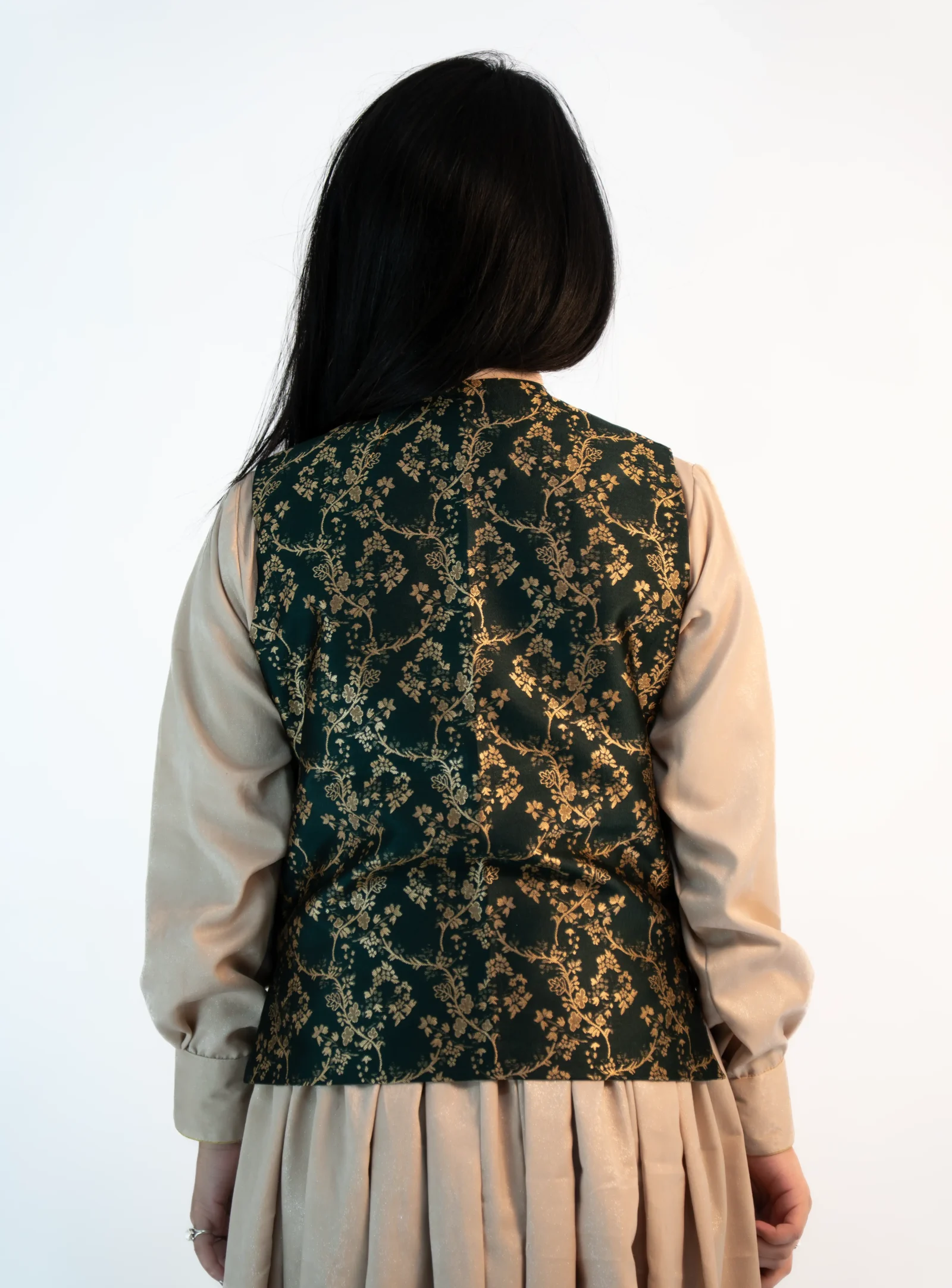 Women’s Brocade Sadri – Emerald Green Floral Festive