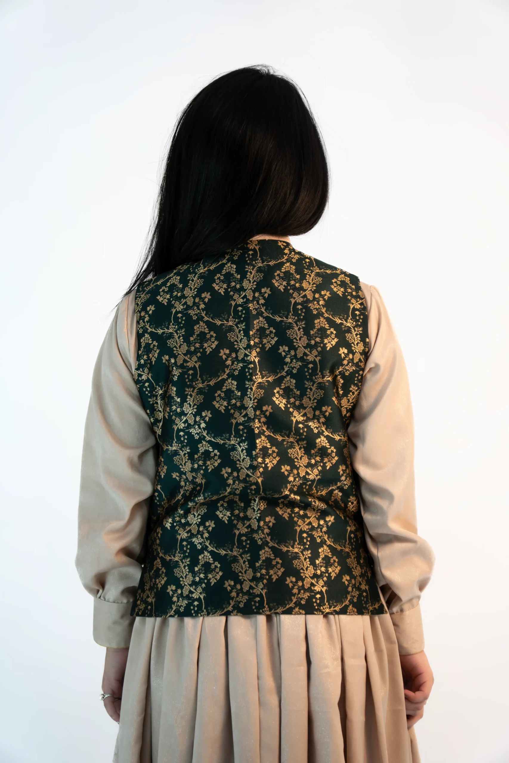 Women’s Brocade Sadri – Emerald Green Floral Festive-3